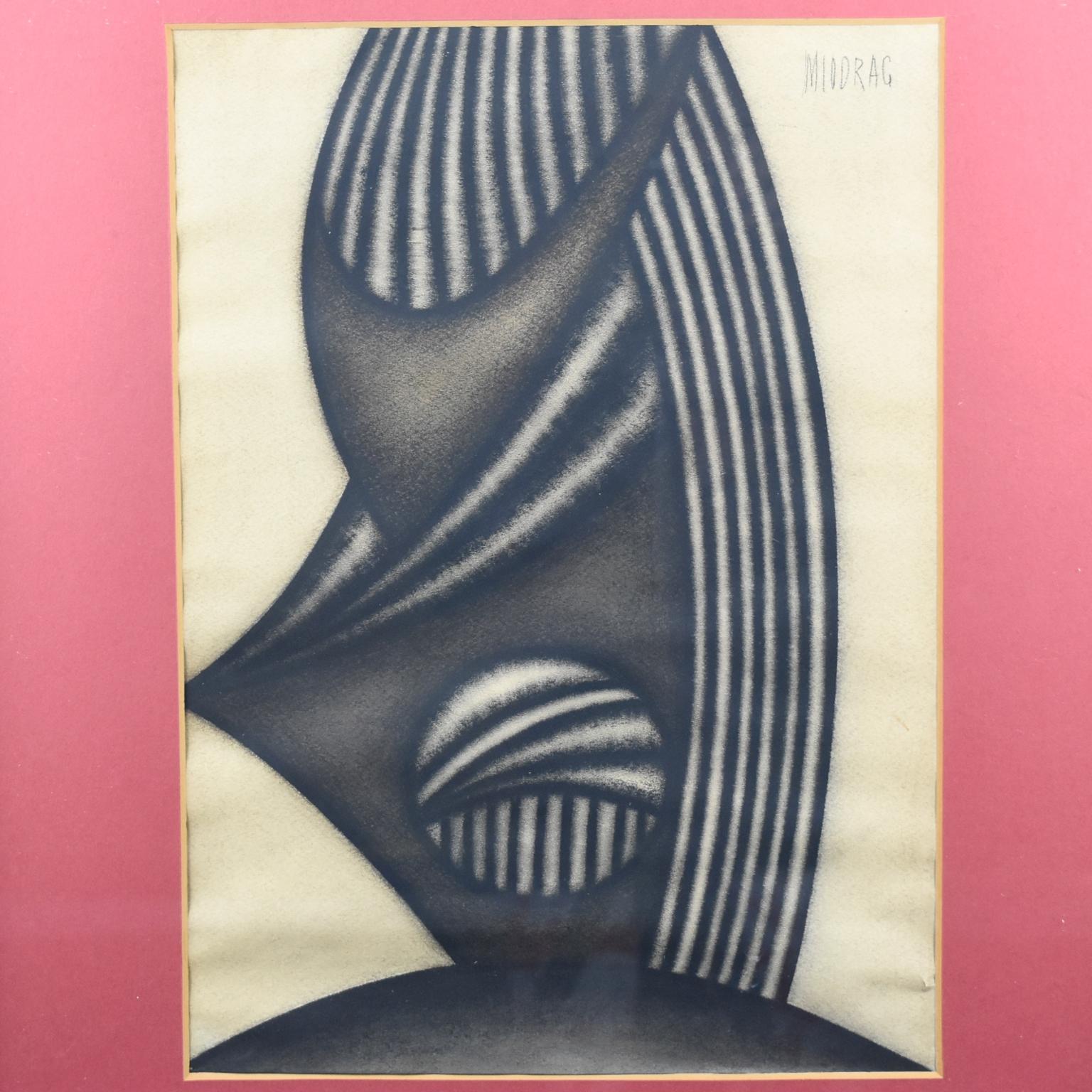 Brutalist Op Art Abstract Charcoal Drawing by Dordevic Miodrag For Sale 5