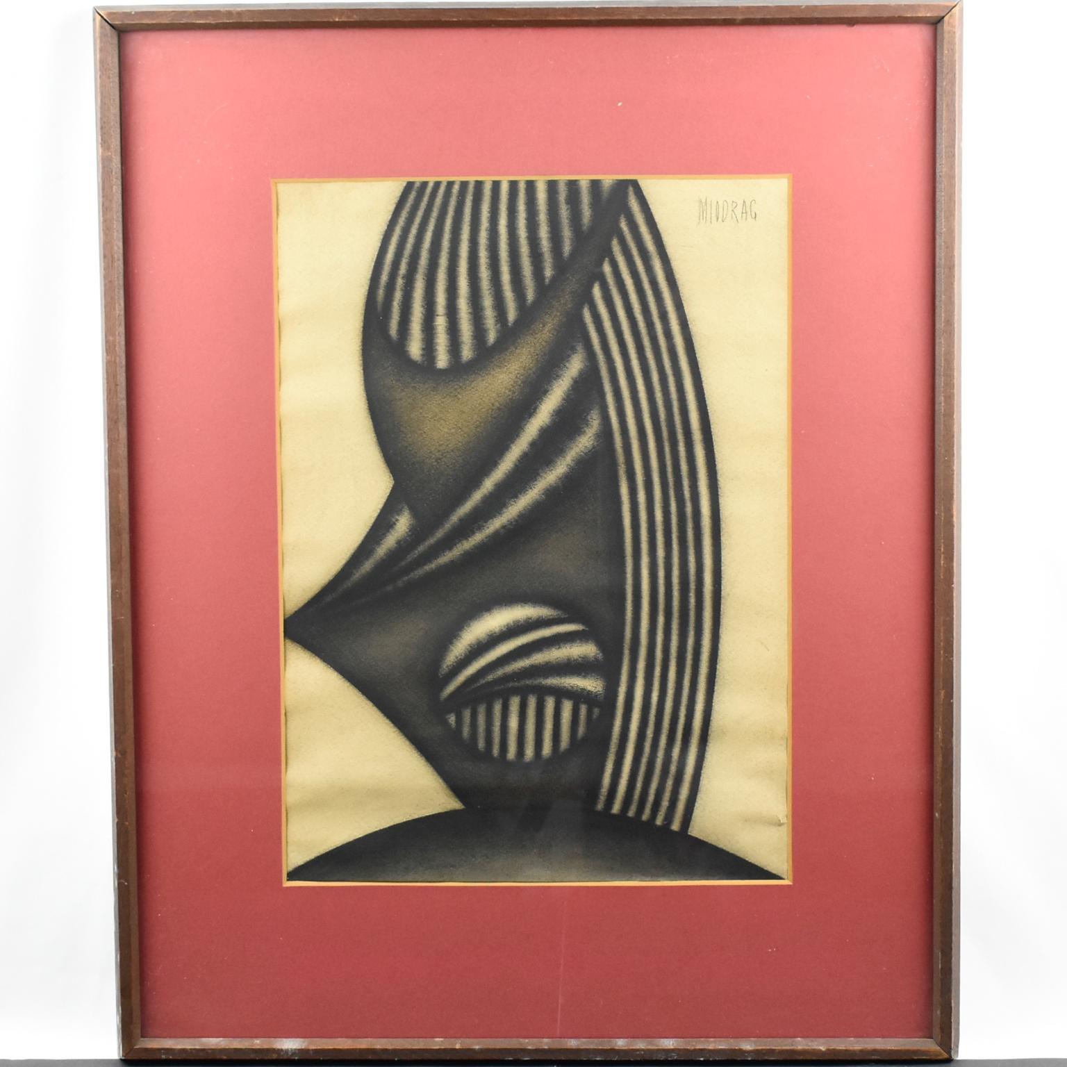 Brutalist Op Art Abstract Charcoal Drawing by Dordevic Miodrag For Sale 7