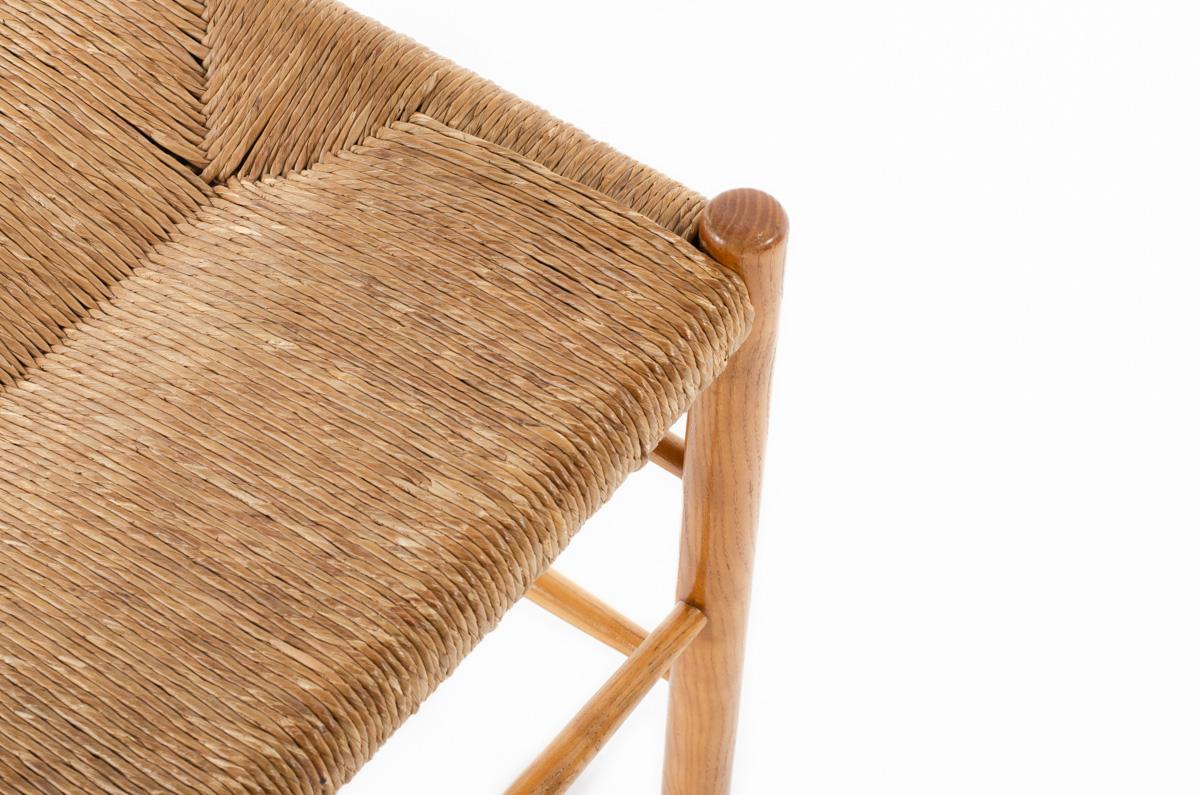 Chaises Dordogne en frêne et paille de Sentou, années 1950, lot de 8 4