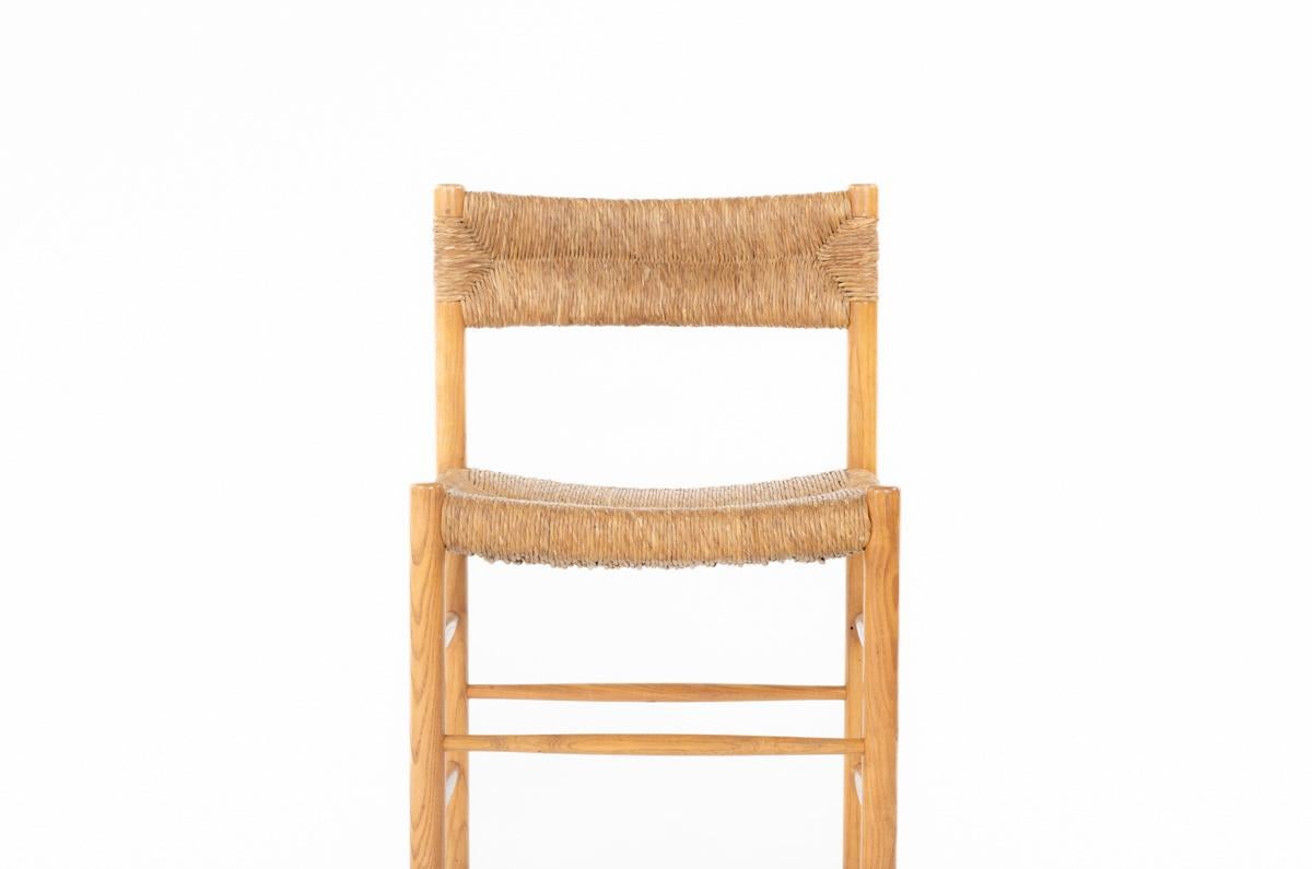 Chaises Dordogne en frêne et paille de Sentou, années 1950, lot de 8 5