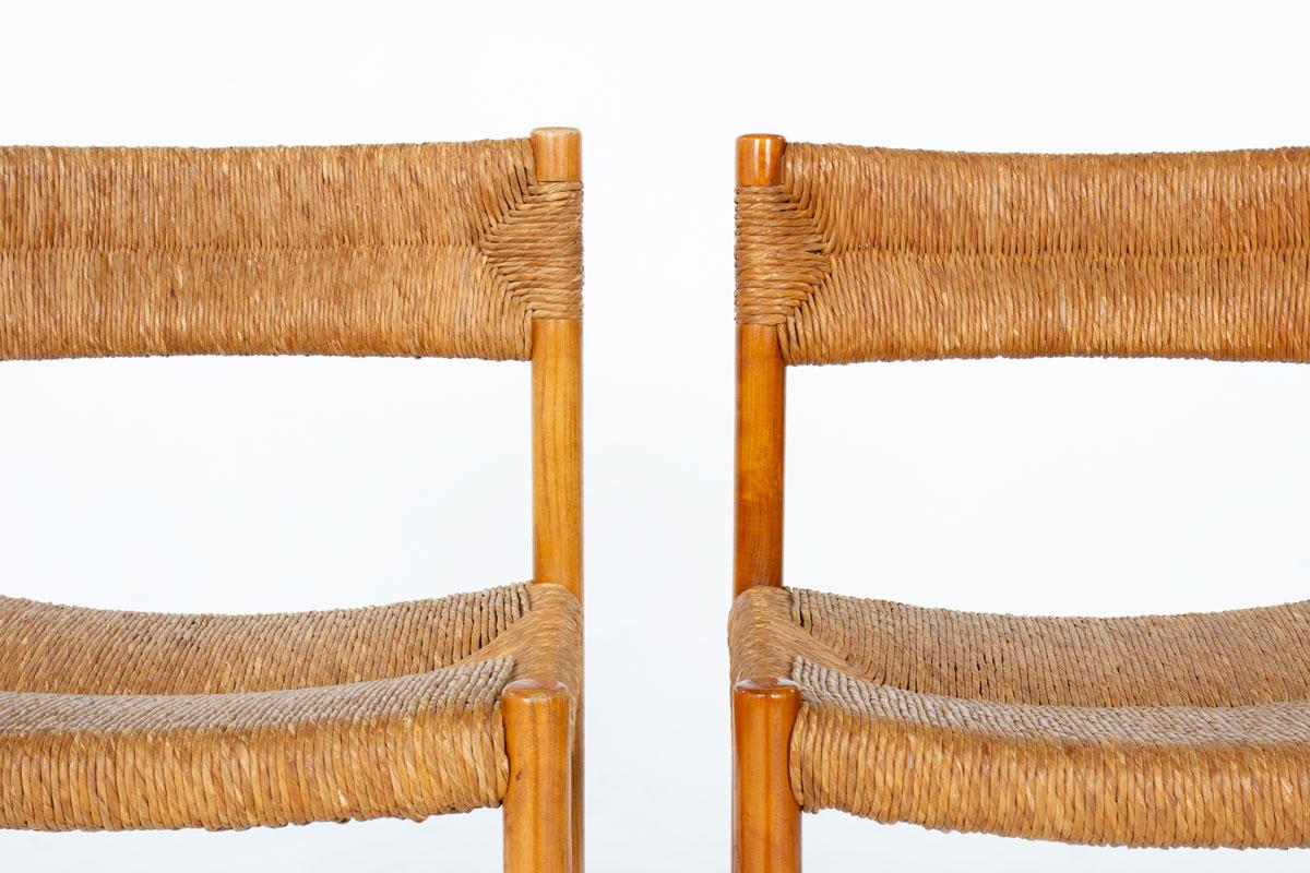 Chaises Dordogne en frêne et paille de Sentou, années 1950, lot de 8 7