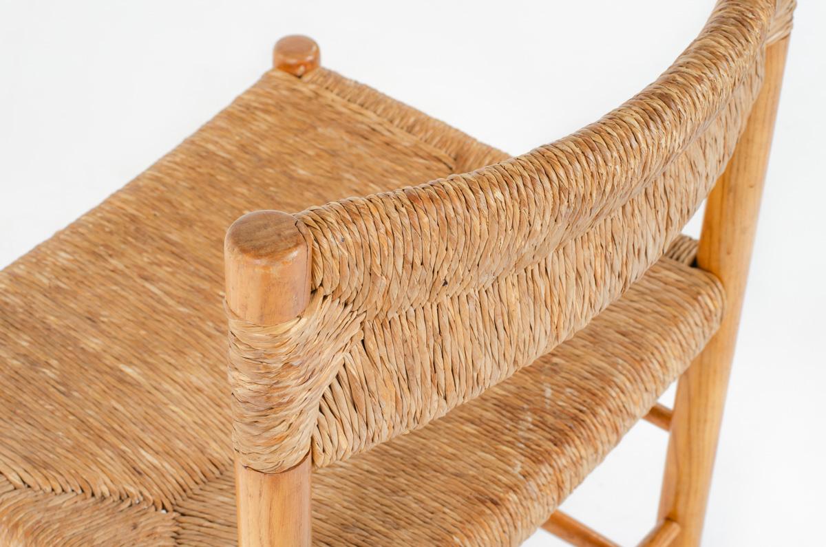 Chaises Dordogne en frêne et paille de Sentou, années 1950, lot de 8 Bon état à JASSANS-RIOTTIER, FR