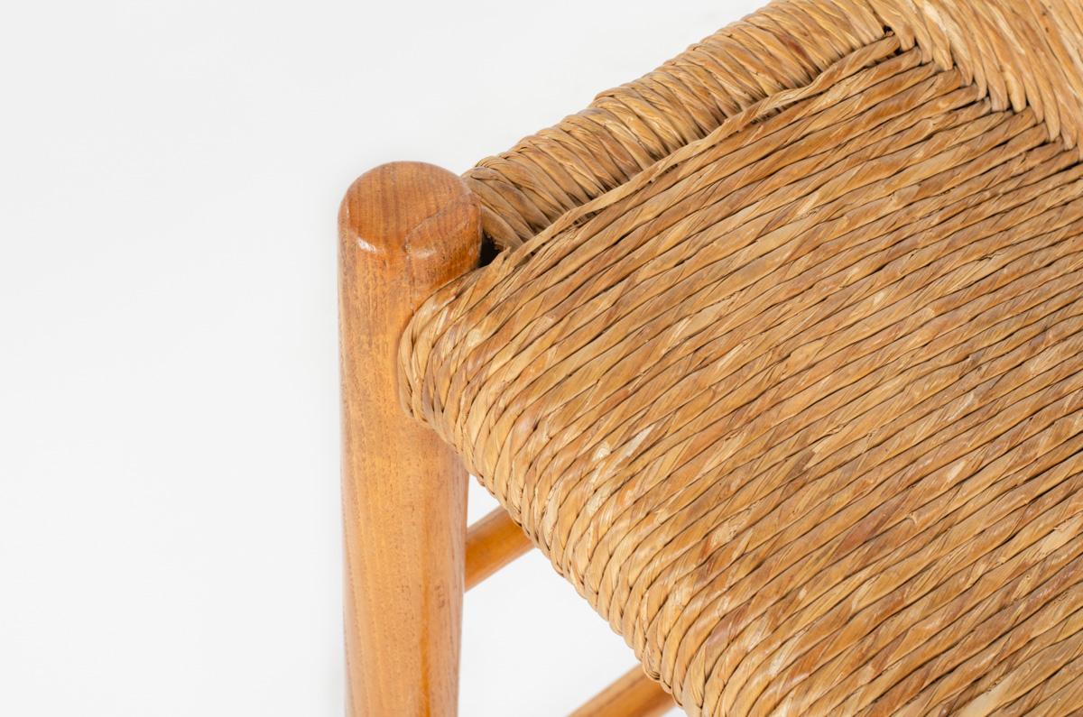 20ième siècle Chaises Dordogne en frêne et paille de Sentou, années 1950, lot de 8