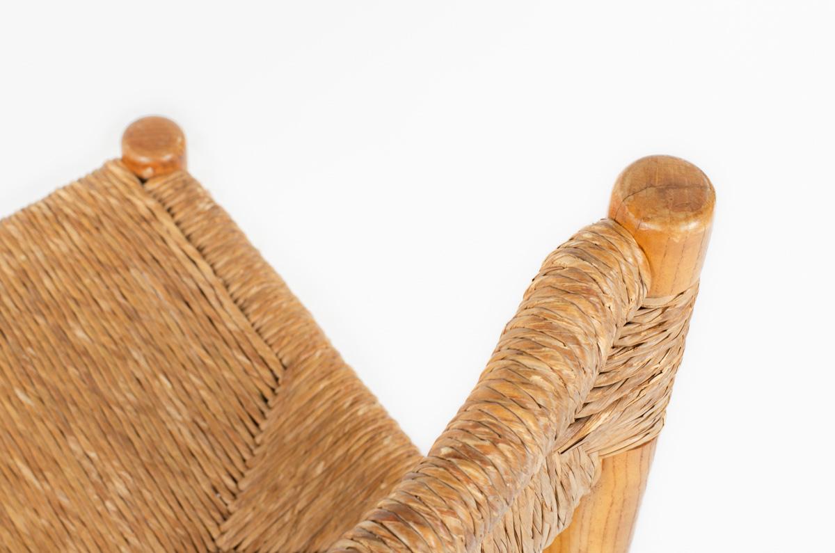 Paille Chaises Dordogne en frêne et paille de Sentou, années 1950, lot de 8