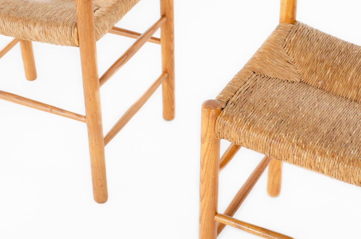 Chaises Dordogne en frêne et paille de Sentou, années 1950, lot de 8 1