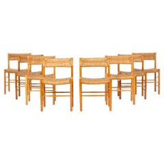Chaises Dordogne en frêne et paille de Sentou, années 1950, lot de 8
