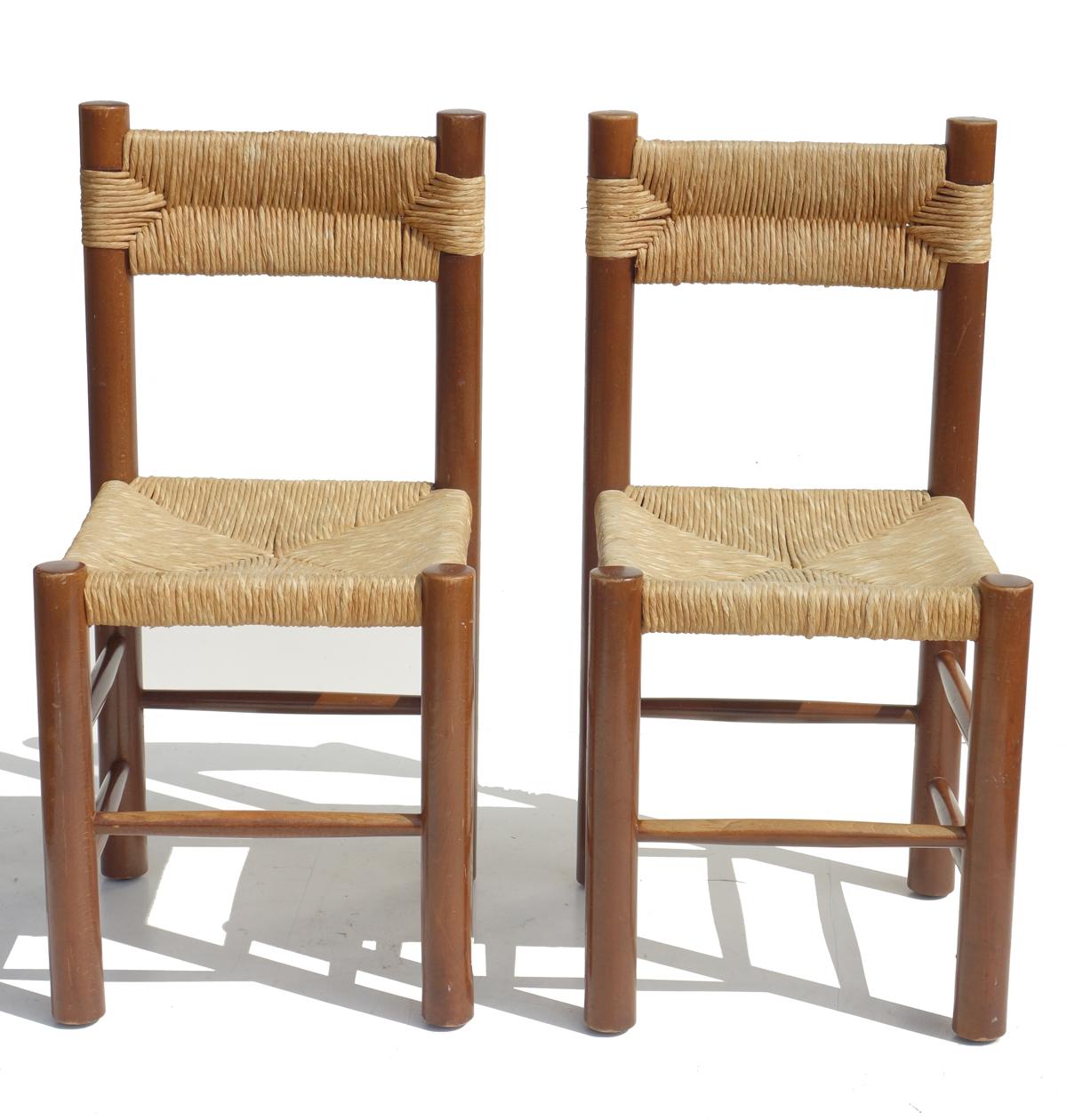 Mid-Century Modern Six chaises en osier «ordogne » Charlotte Perriand par Robert Sentou Design, 1960 en vente