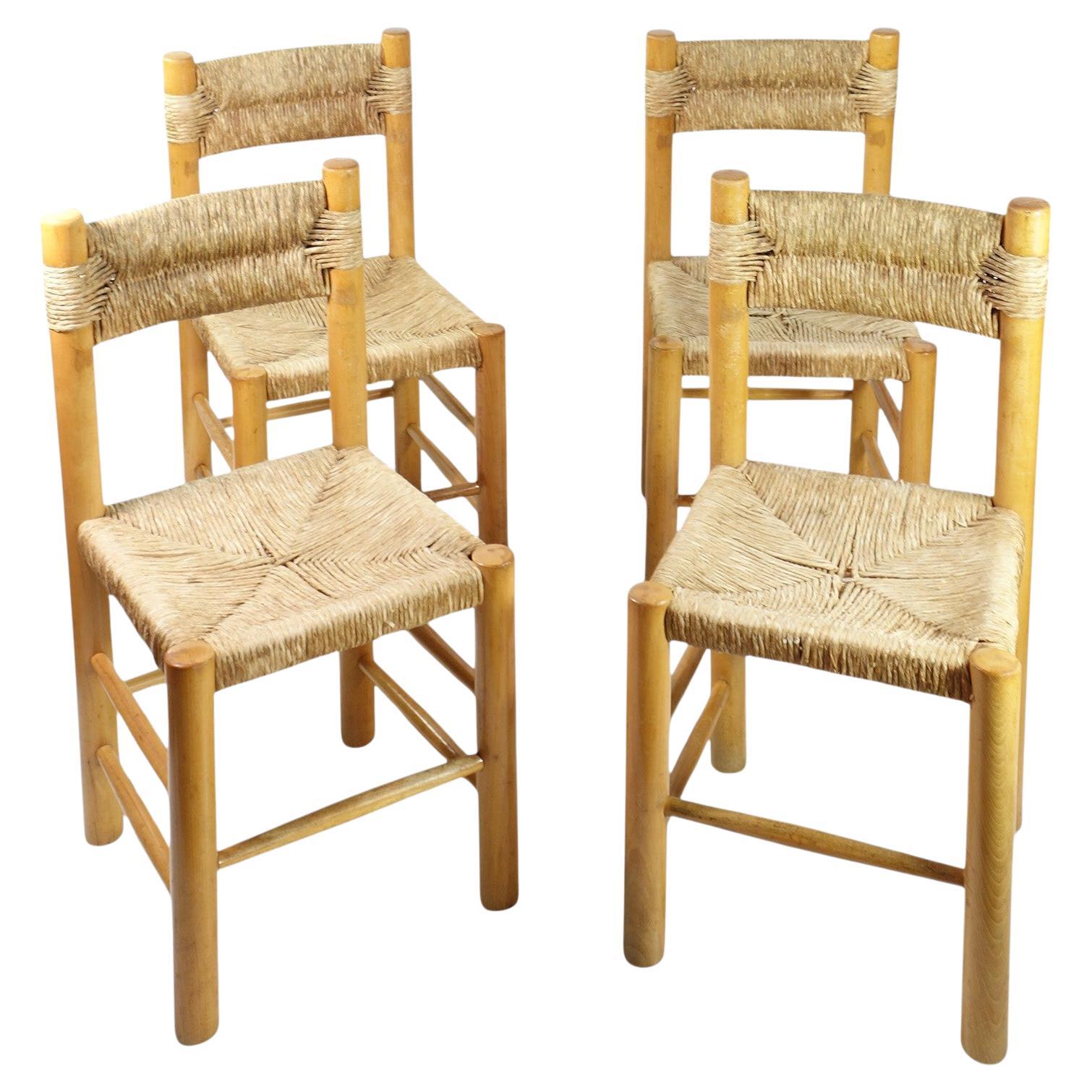 "Dordogne" Charlotte Perriand by Robert Sentou Design 1960 Wicker Six Chairs For Sale