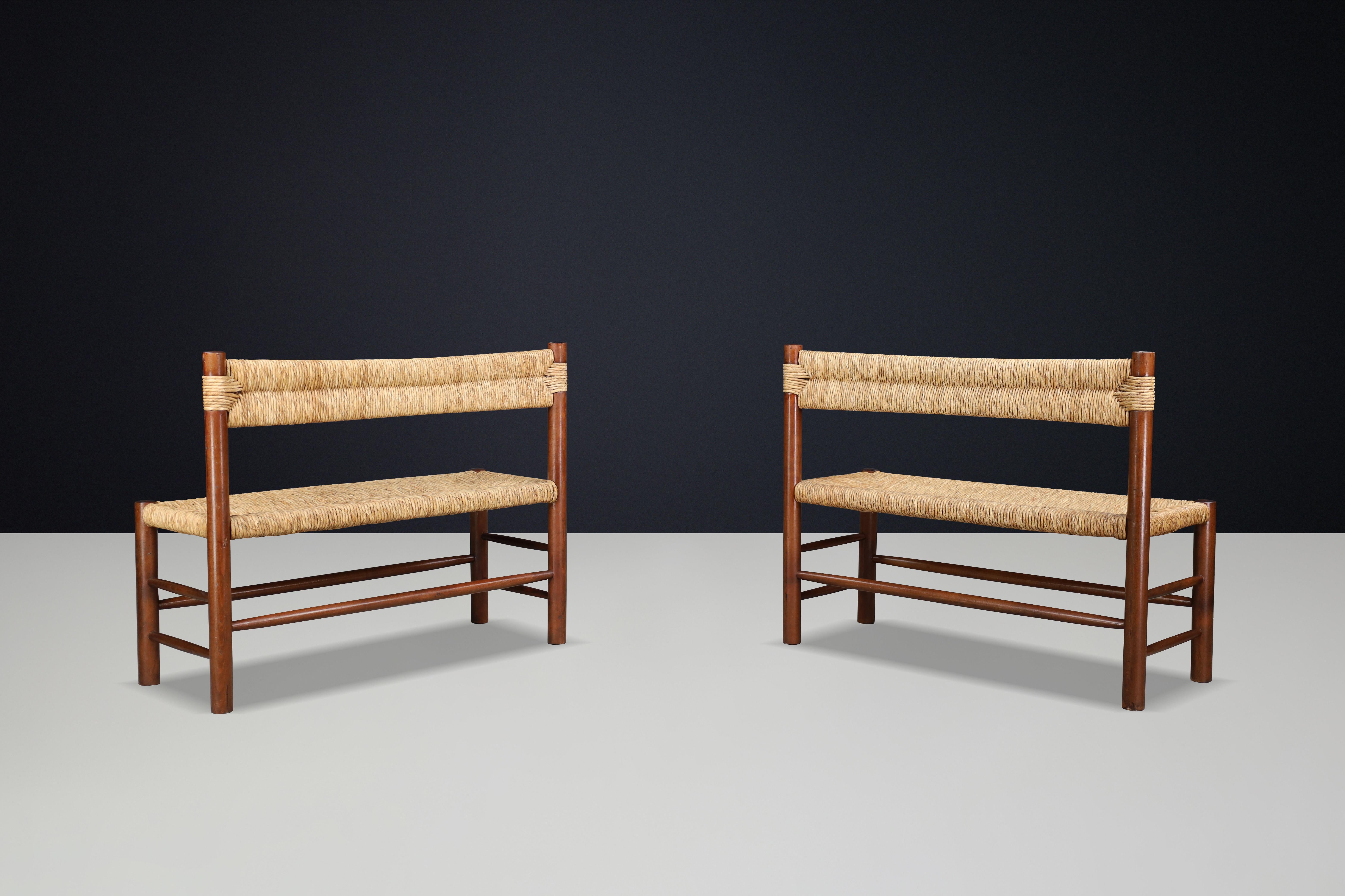 Banc en paille Dordogne par Charlotte Perriand pour Robert Sentou, France, années 1960 3