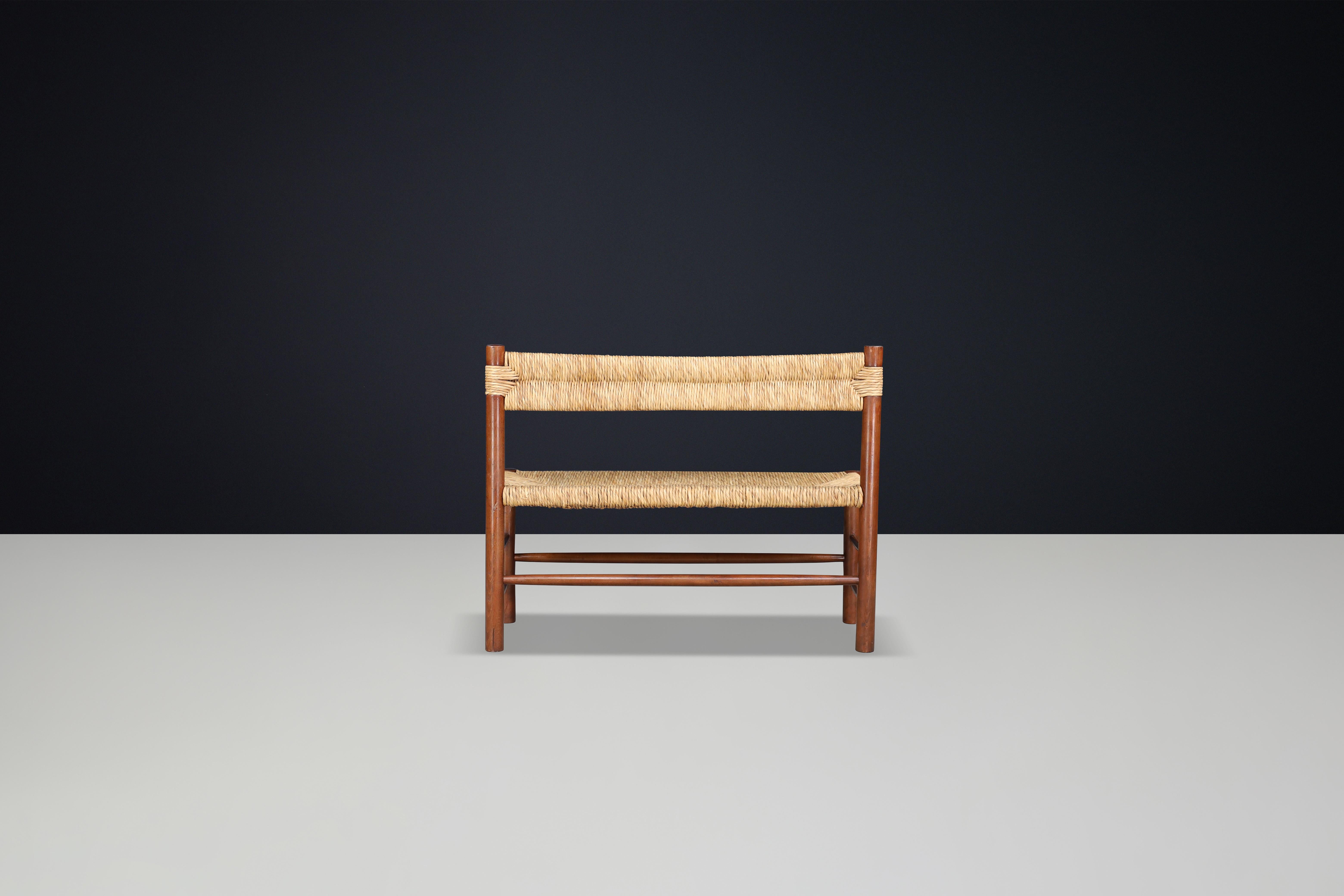 Paille Banc en paille Dordogne par Charlotte Perriand pour Robert Sentou, France, années 1960