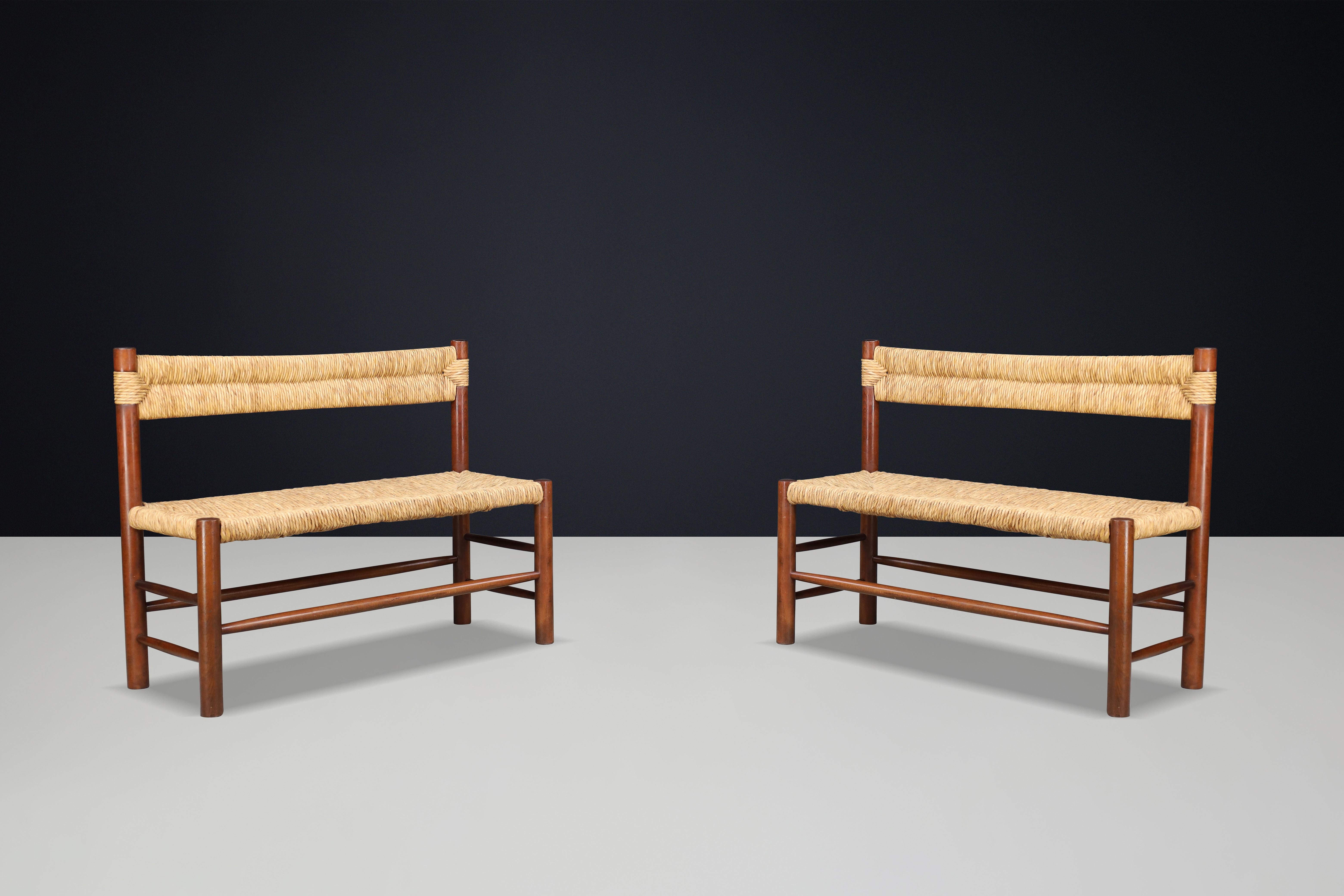 Banc en paille Dordogne par Charlotte Perriand pour Robert Sentou, France, années 1960 1