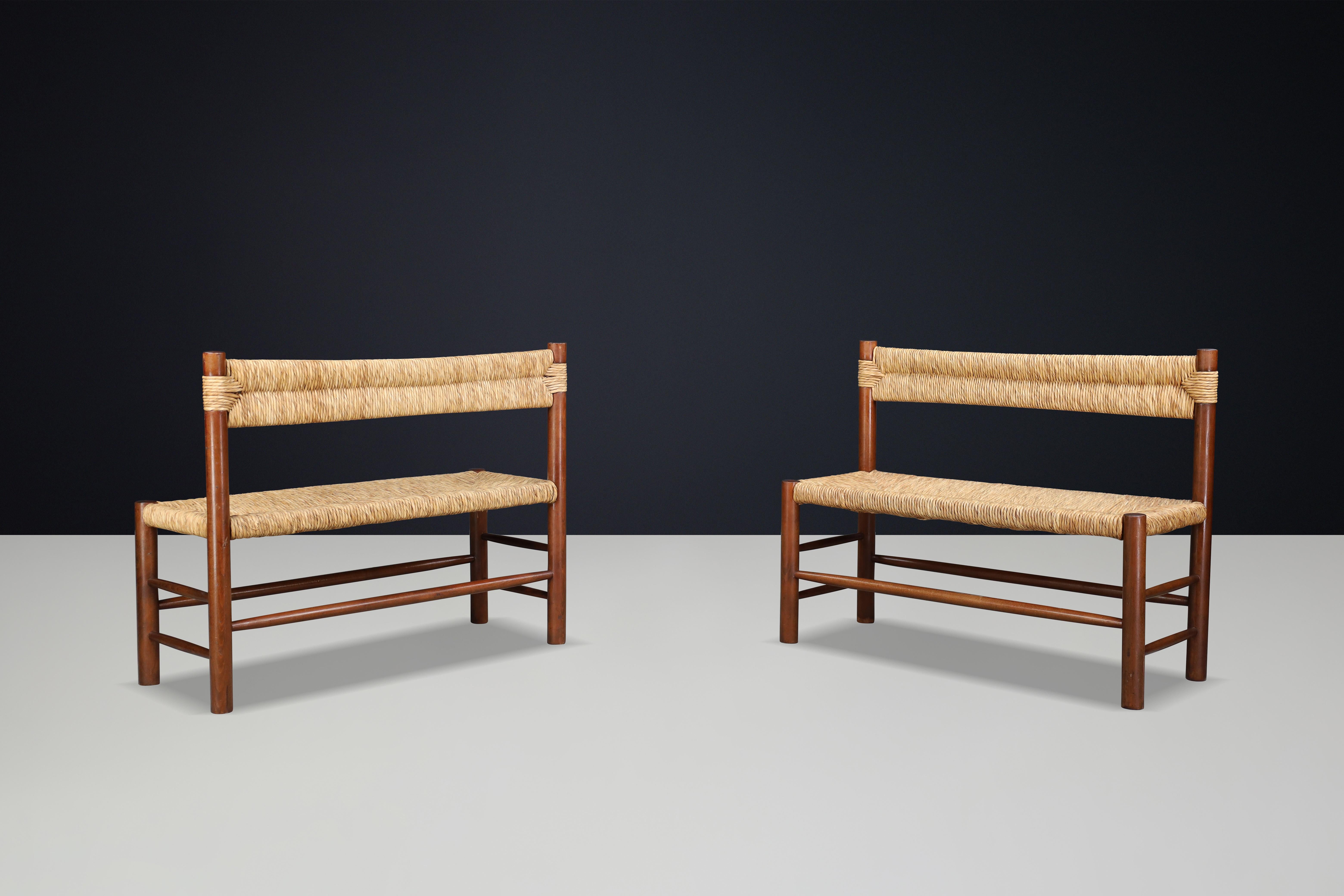 Banc en paille Dordogne par Charlotte Perriand pour Robert Sentou, France, années 1960 2