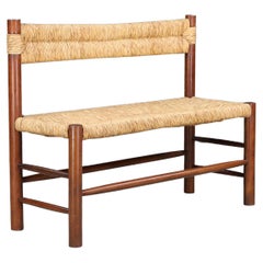 Banc en paille Dordogne par Charlotte Perriand pour Robert Sentou, France, années 1960