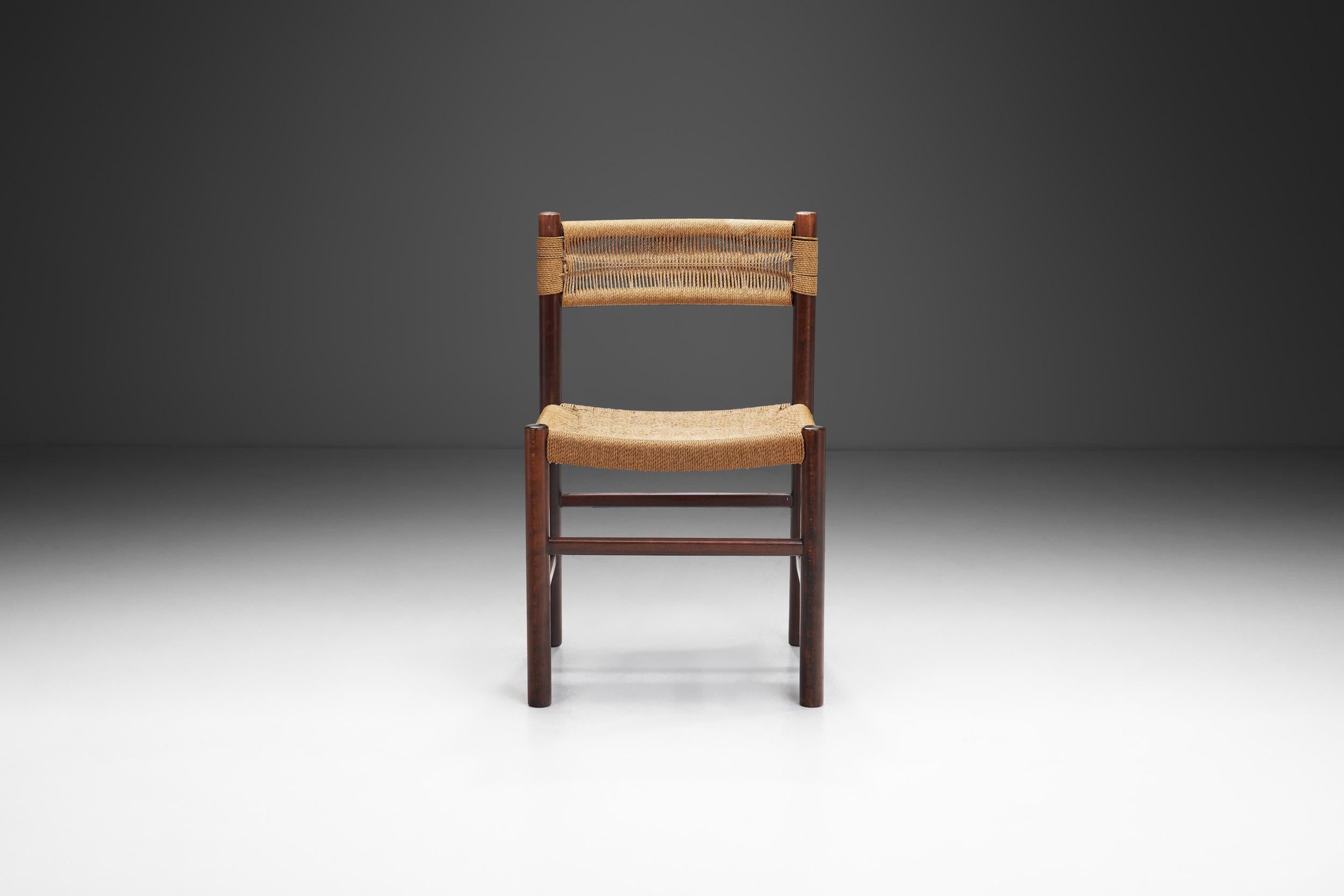 Stuhl im Dordogne-Stil mit Sitz und Rückenlehne aus geflochtenen Papierschnüren, Europa um 1960 (Moderne der Mitte des Jahrhunderts) im Angebot