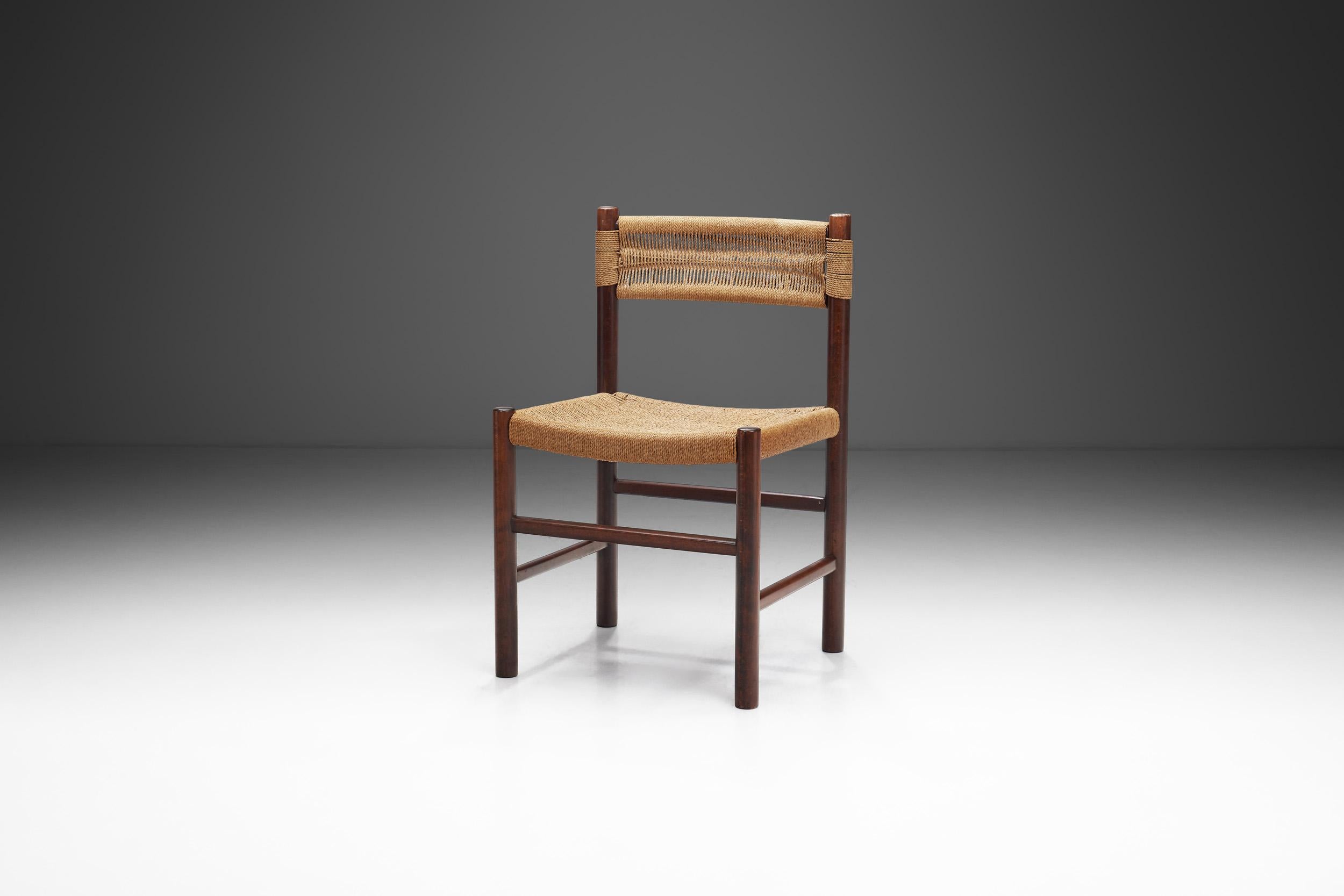 European “Dordogne” Style Chair with Woven Papercord Seat and Back, Europe ca 1960s For Sale