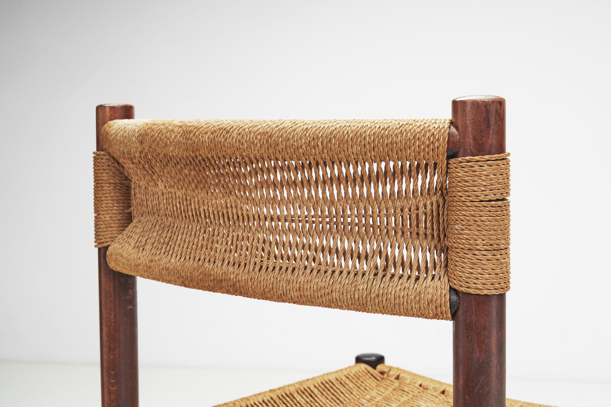 Mid-20th Century “Dordogne” Style Chair with Woven Papercord Seat and Back, Europe ca 1960s For Sale