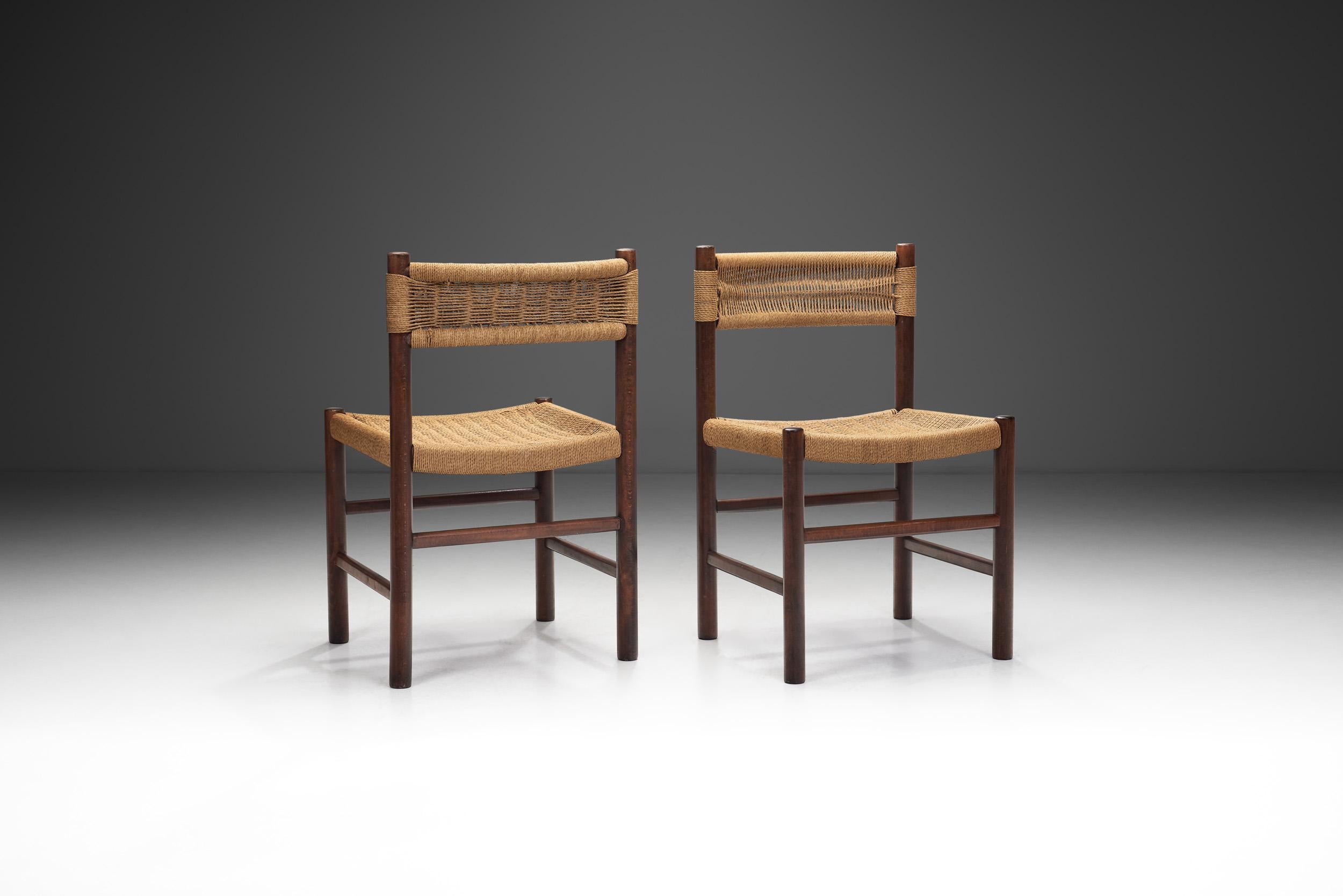 Mid-Century Modern “Dordogne” style Chairs with Woven Papercord Seats and Backs, Europe ca 1960s