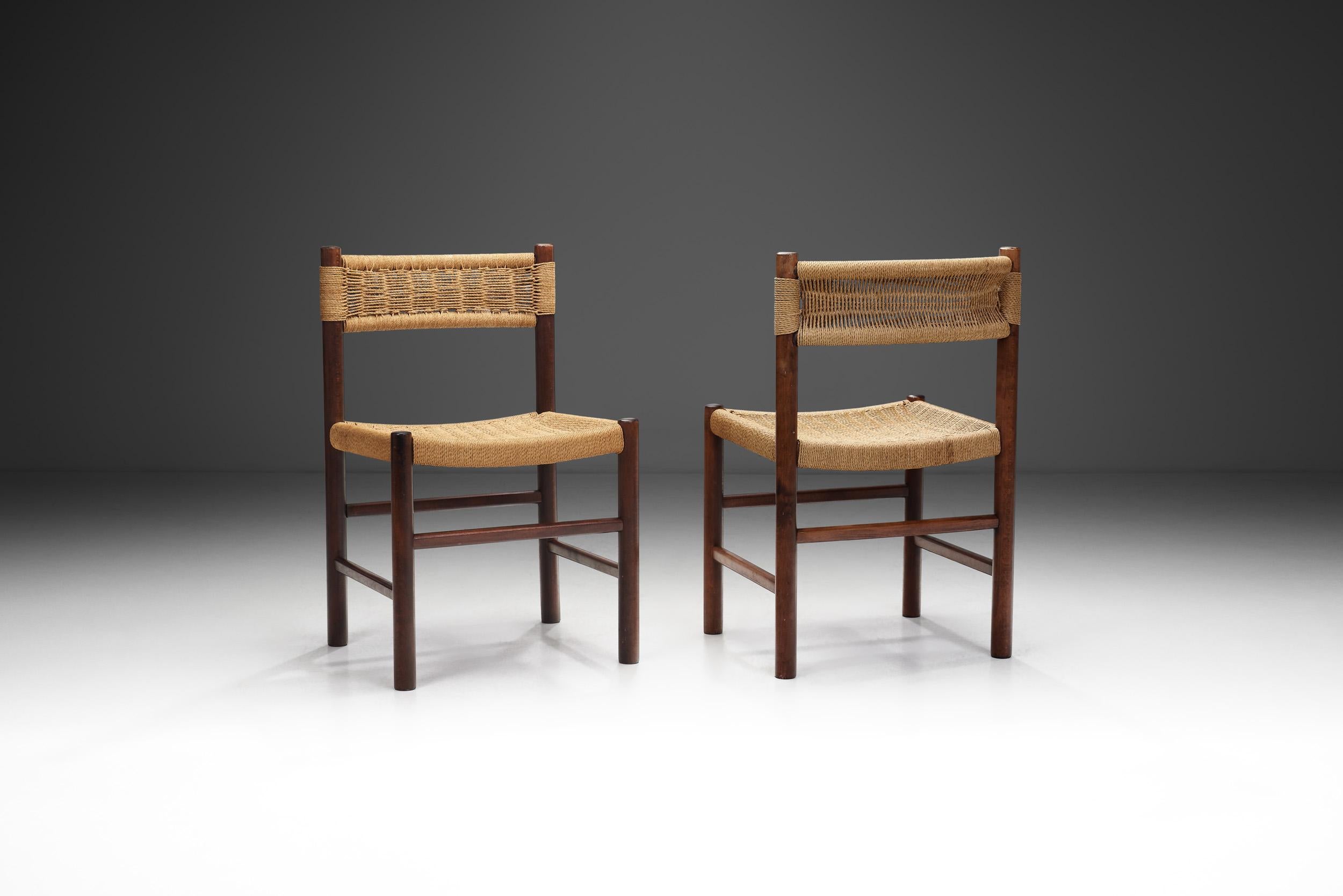 European “Dordogne” style Chairs with Woven Papercord Seats and Backs, Europe ca 1960s