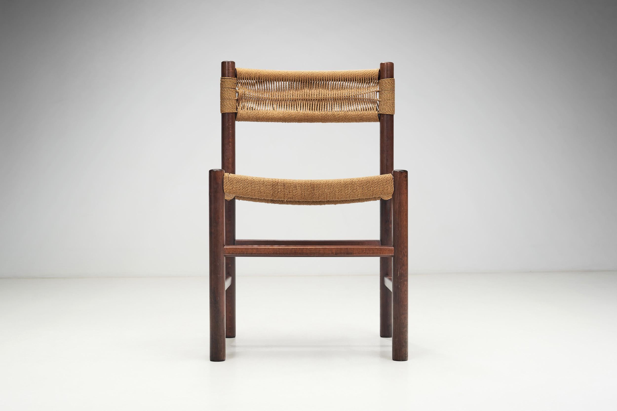 Mid-20th Century “Dordogne” style Chairs with Woven Papercord Seats and Backs, Europe ca 1960s