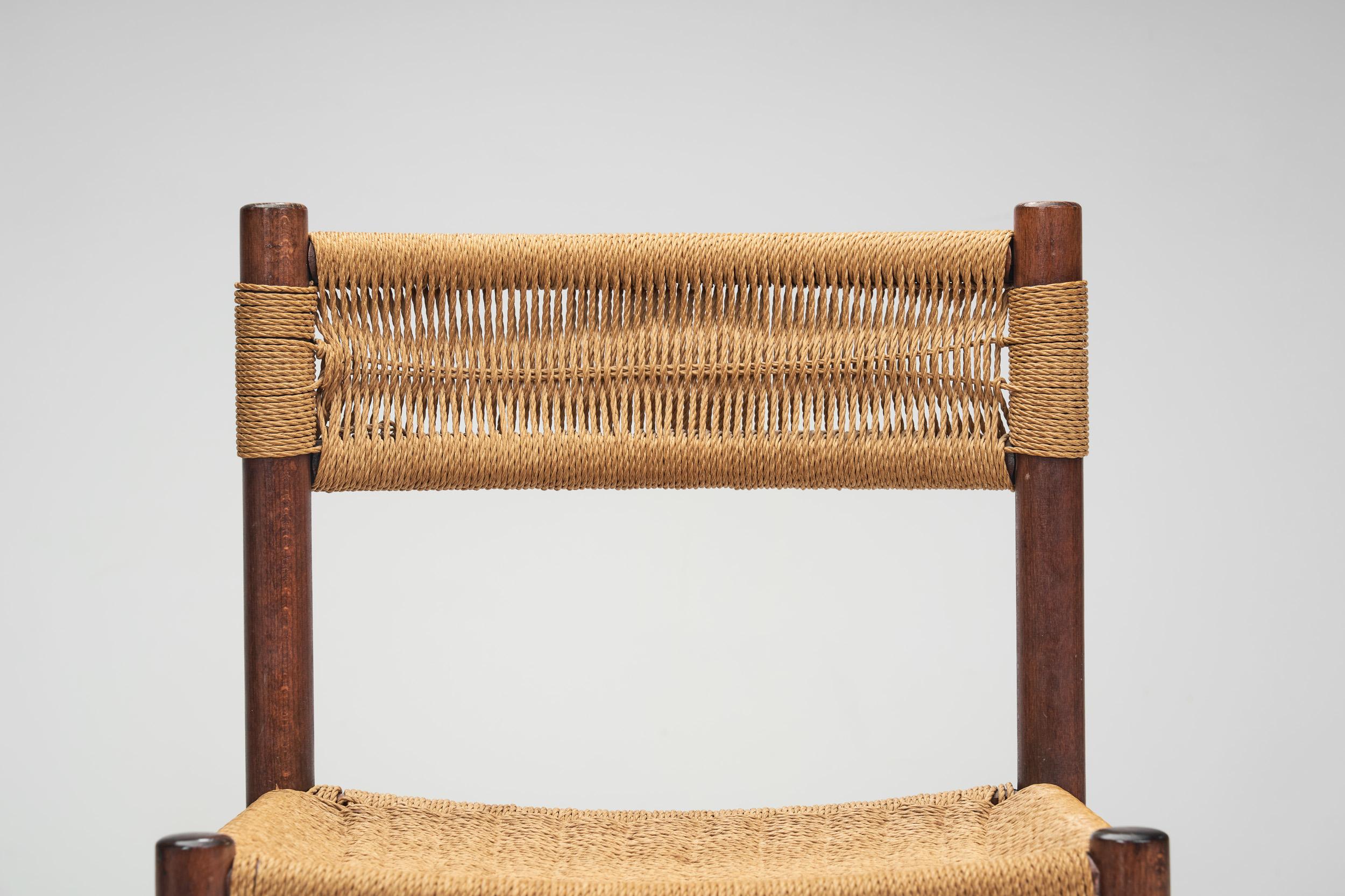 “Dordogne” style Chairs with Woven Papercord Seats and Backs, Europe ca 1960s 1