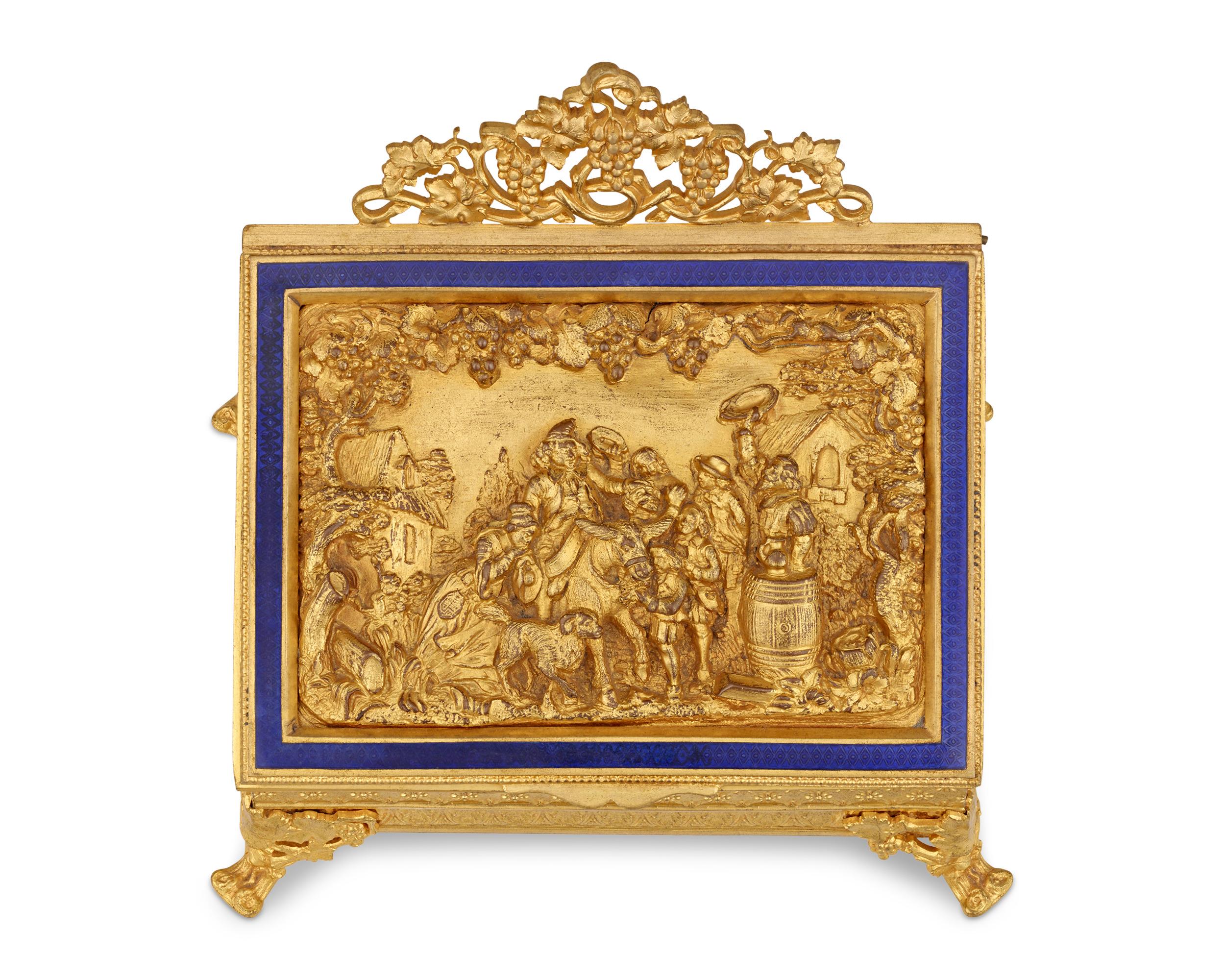 Neoclassical Doré Bronze And Enamel Writing Desk Casket For Sale