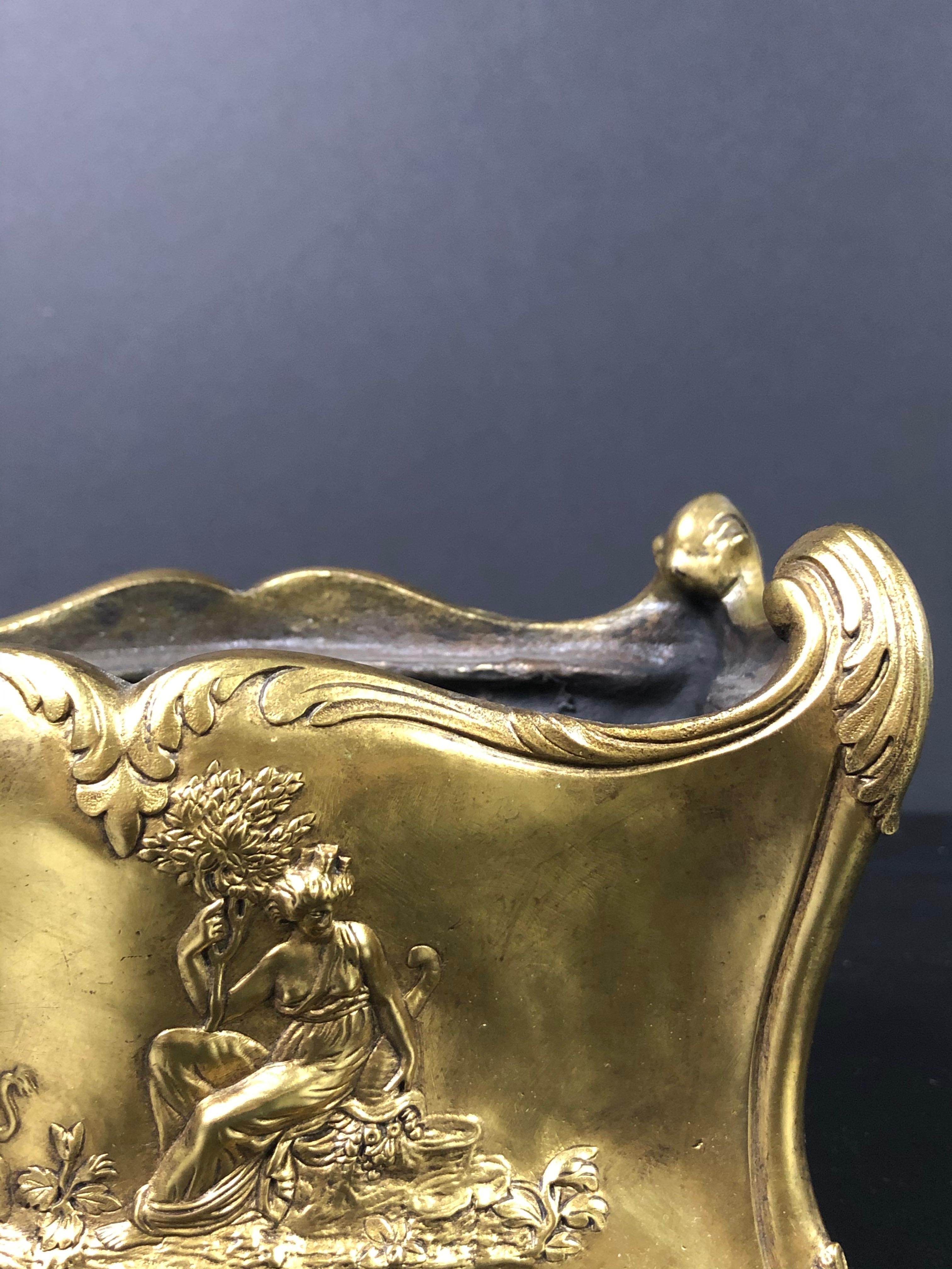 Louis XV French Gilt Bronze Cachepot Planter For Sale