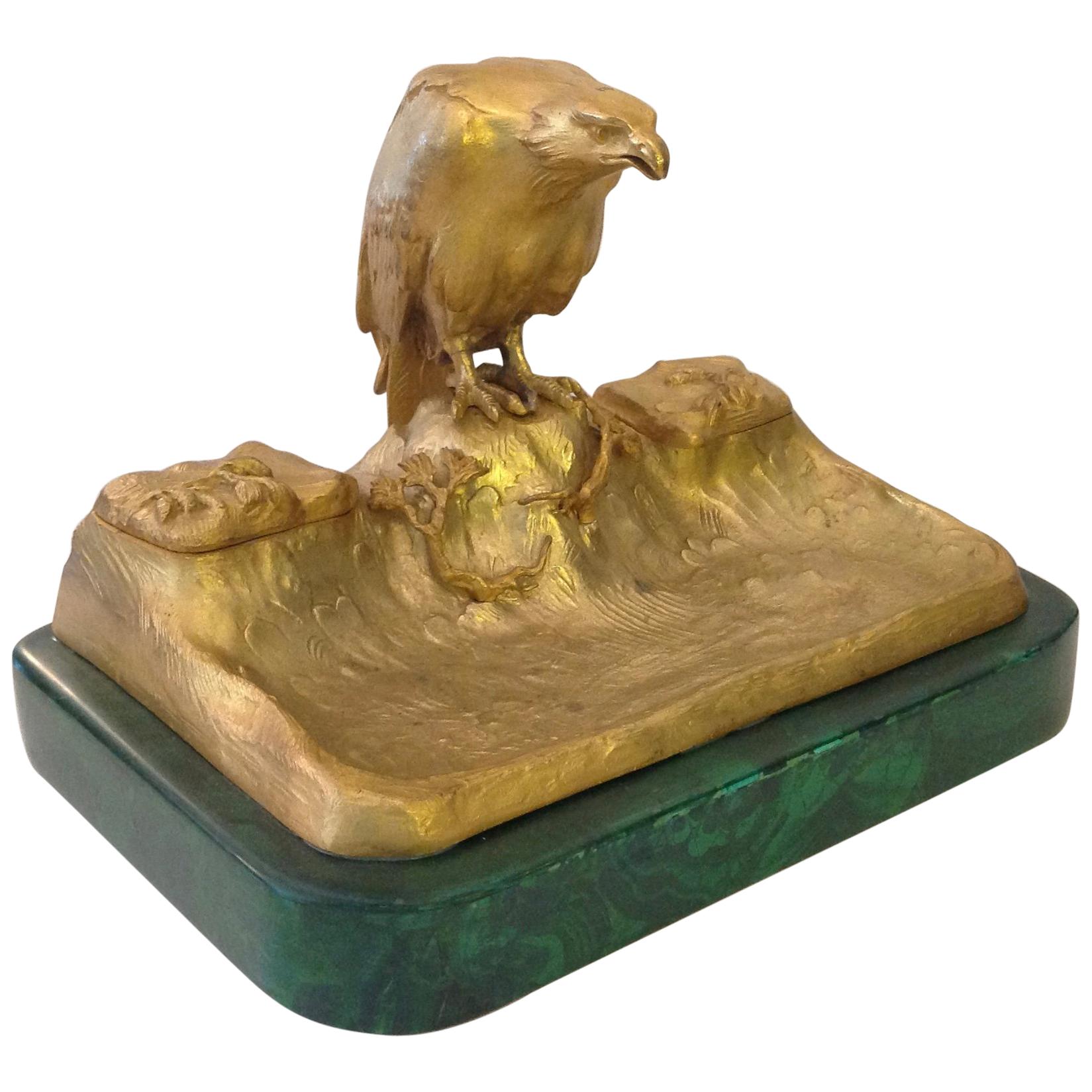 Dore Bronze Eagle Motif Inkstand