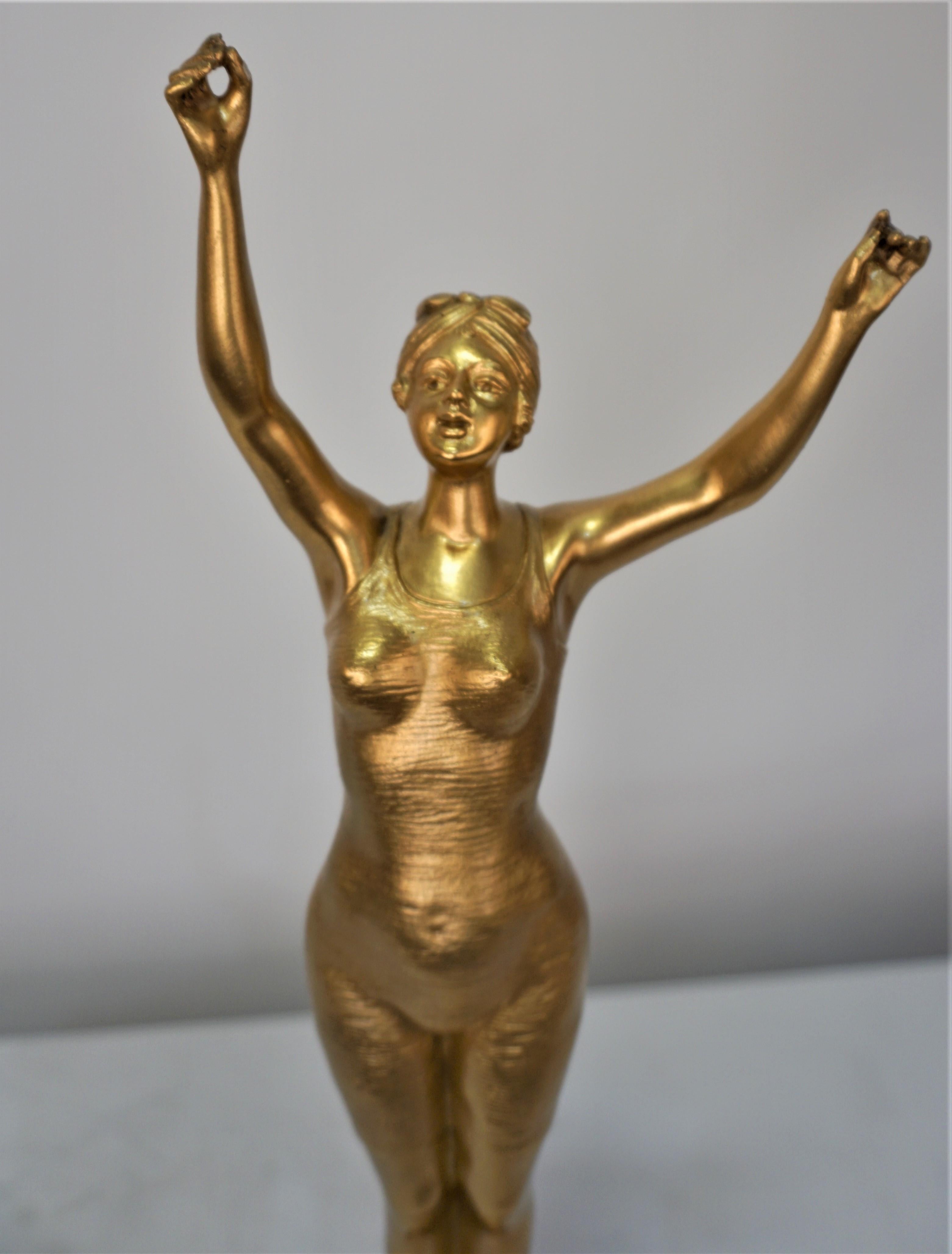 European Dore Bronze Female Swimmer by George Omerth, 1895-1925 For Sale
