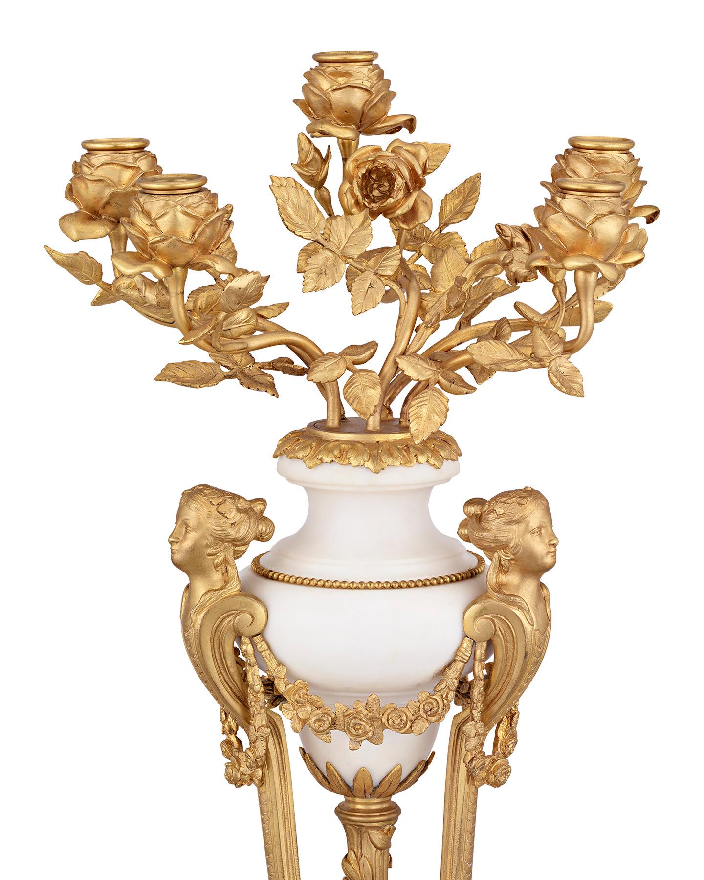 Doré Bronze French Neoclassical Candelabra In Excellent Condition For Sale In New Orleans, LA