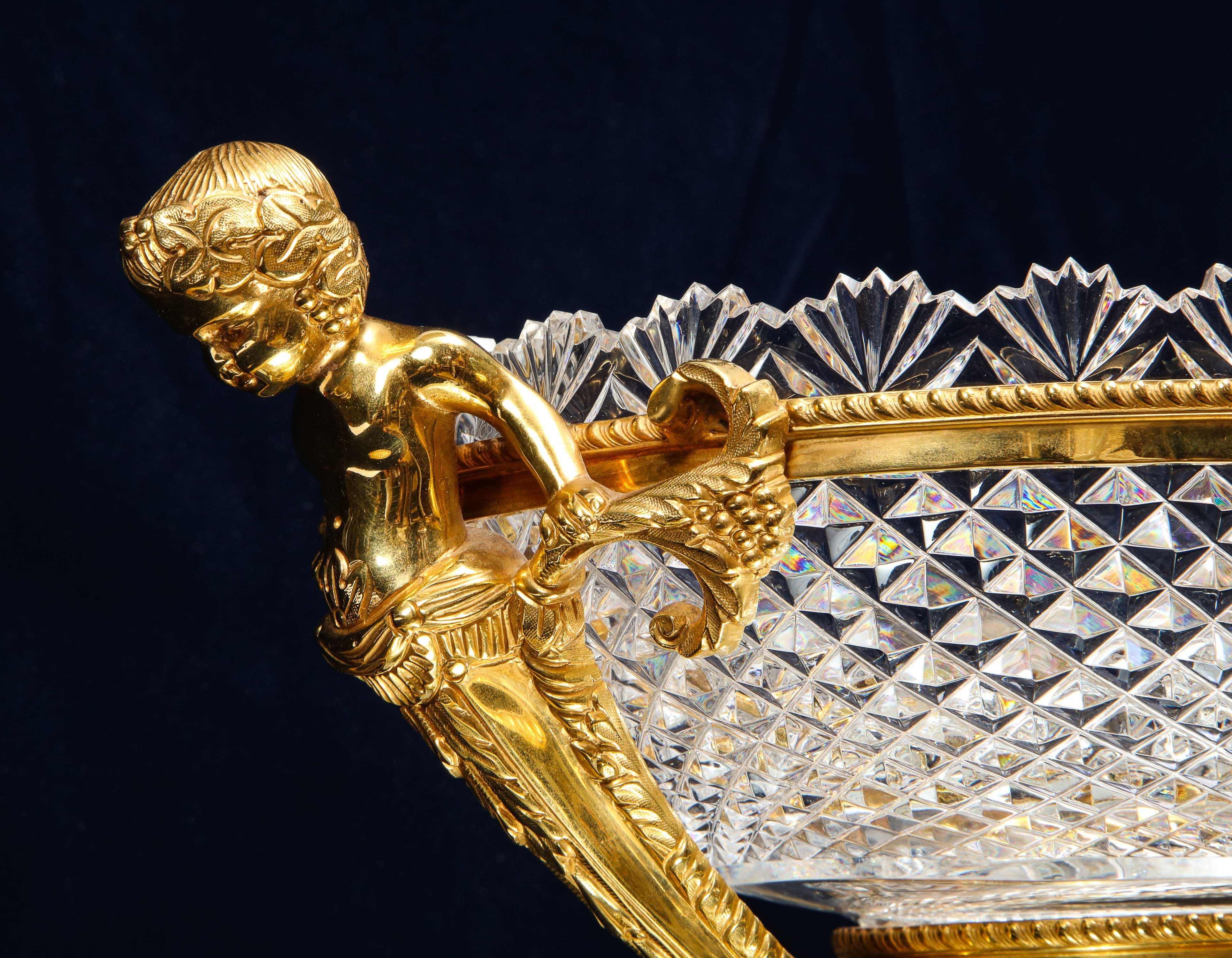 Dore Bronze Mtd. Baccarat Crystal 'Attributed' Centerpiece on Mirrored Plateau In Good Condition For Sale In New York, NY