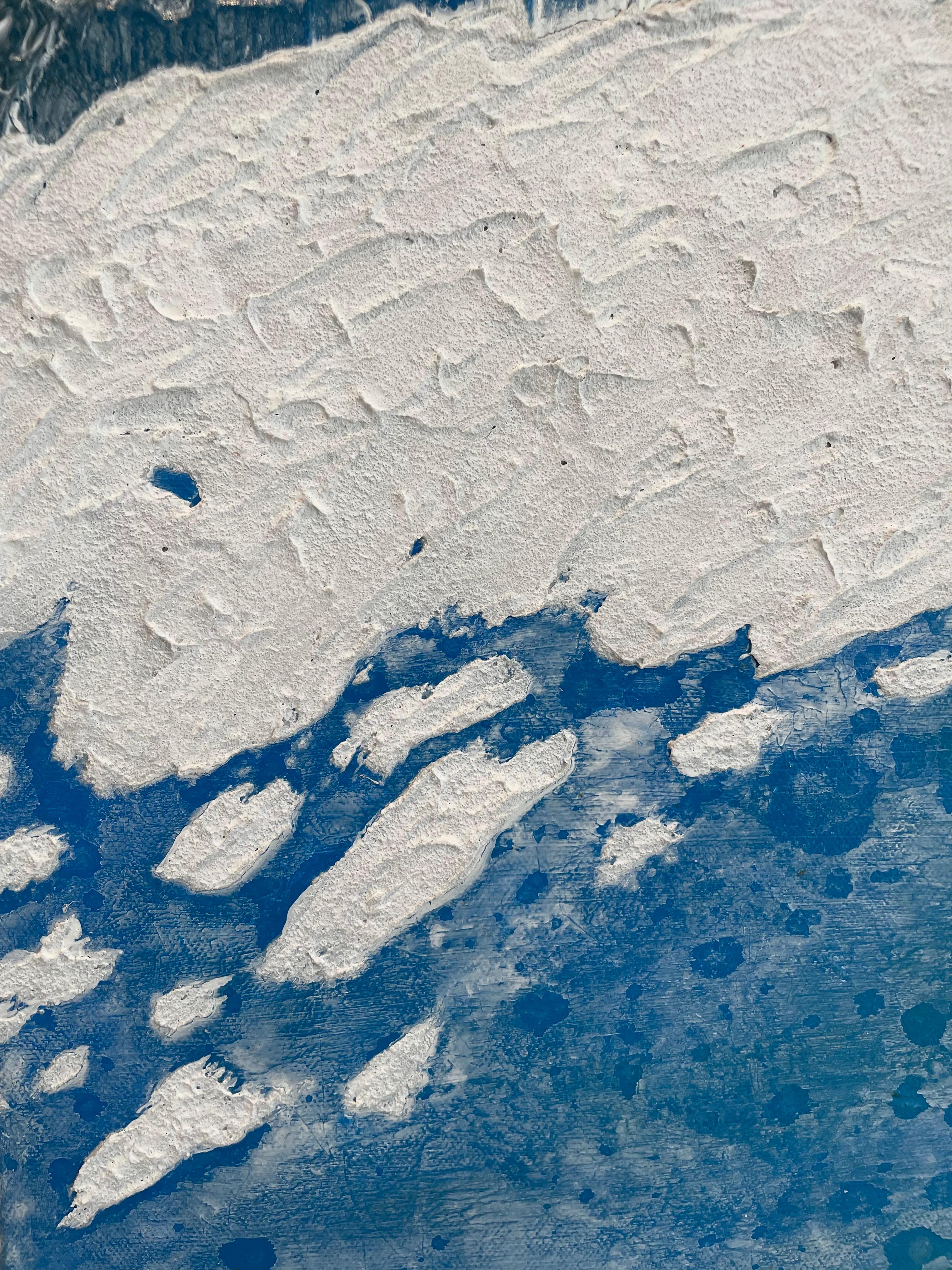 This abstract painting depicts the Arctic Ocean from above. I didn't have a template and designed the composition as I thought it should be. This painting was the first time I worked with modeling paste (prepared and made by myself) back in 2018.