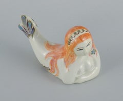 Doreen Middelboe for Aluminia/Royal Copenhagen, faience mermaid figure. 1970s.