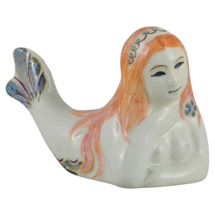Doreen Middelboe for Aluminia/Royal Copenhagen, faience mermaid figure. 1970s. For Sale