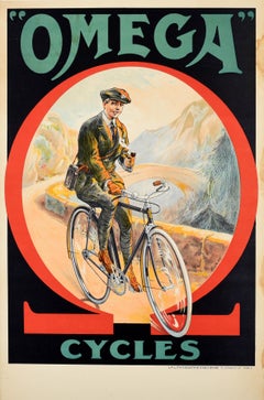 Original Vintage Bike Advertising Poster Omega Cycles Dorfinant Bicycle Design