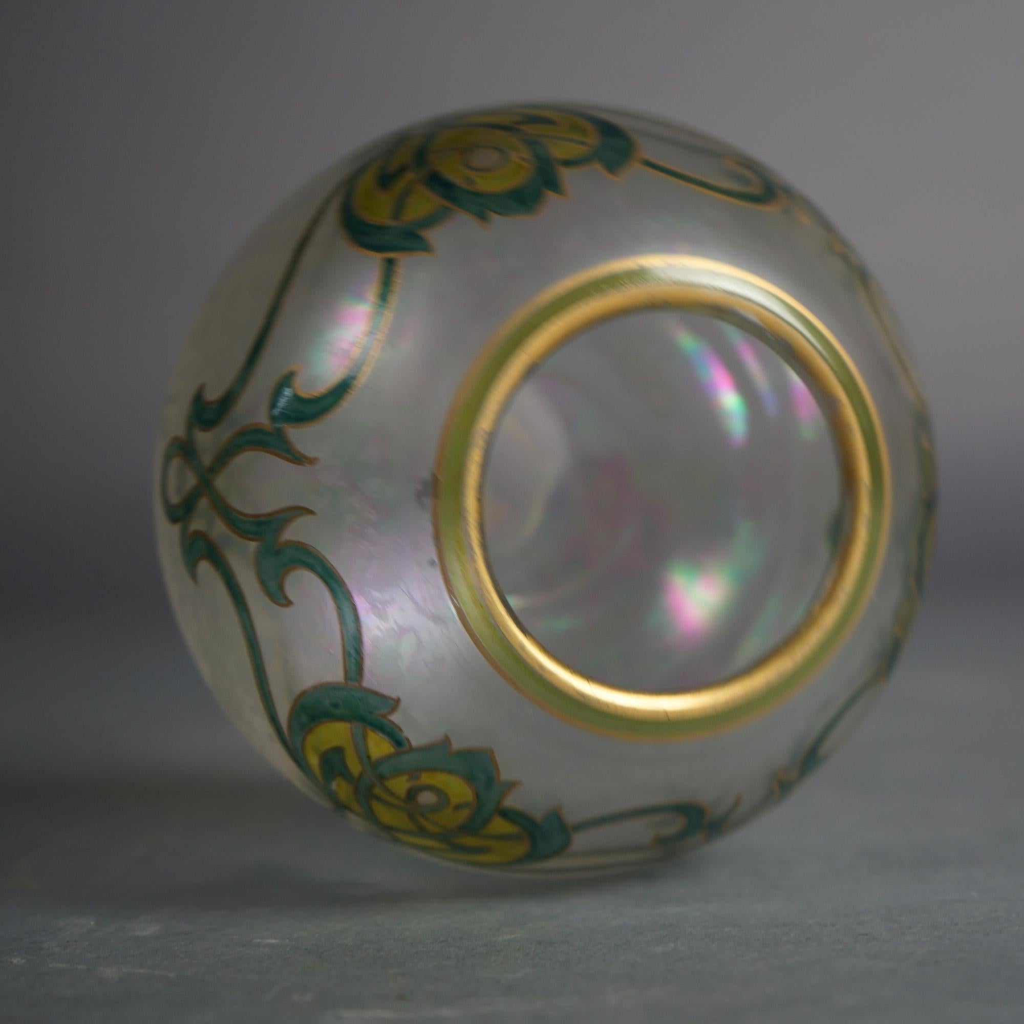 Dorflinger or Honesdale School Art Glass Vase with Stylized Celtic Flowers C1910 1