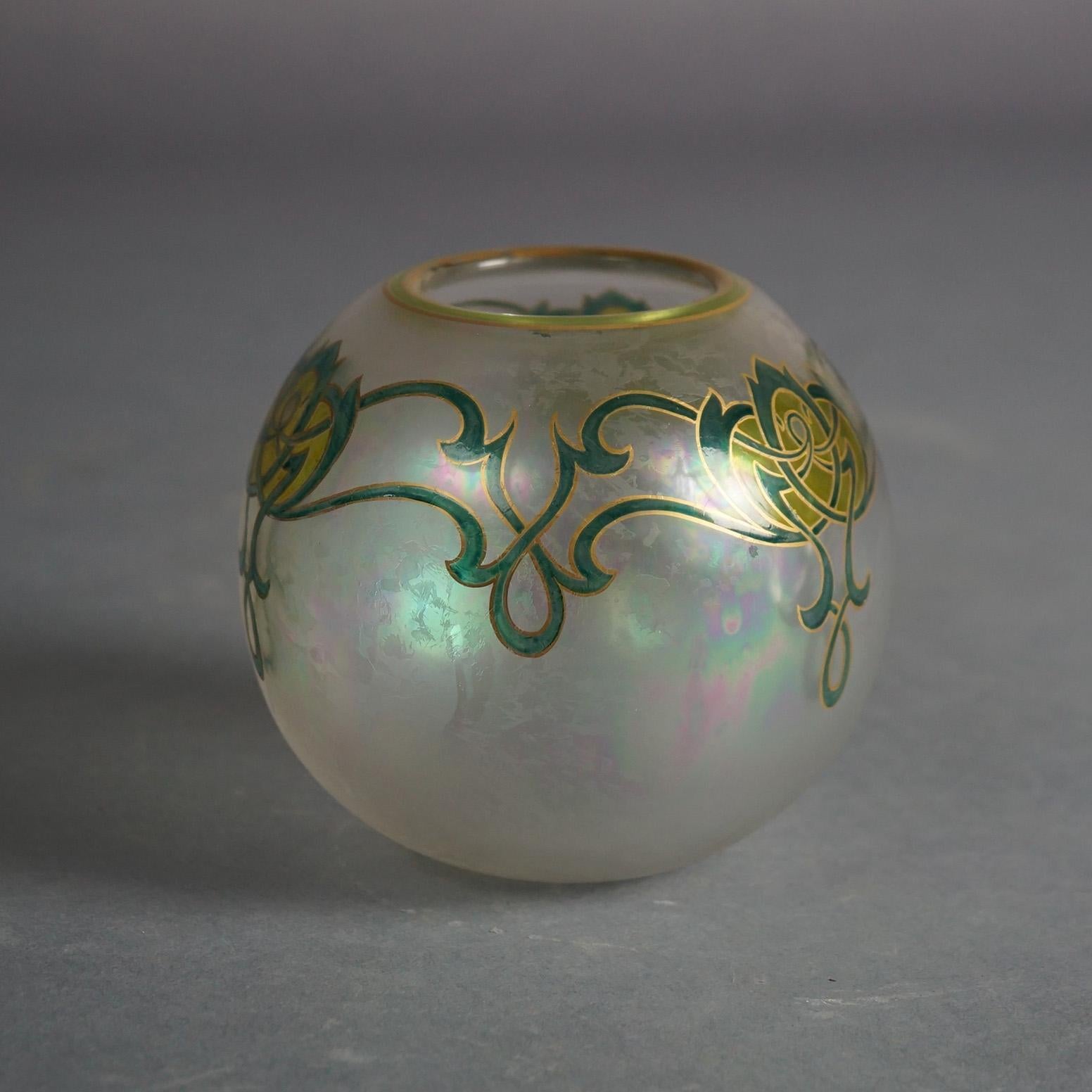 Dorflinger or Honesdale School Art Glass Vase with Stylized Celtic Flowers C1910 2