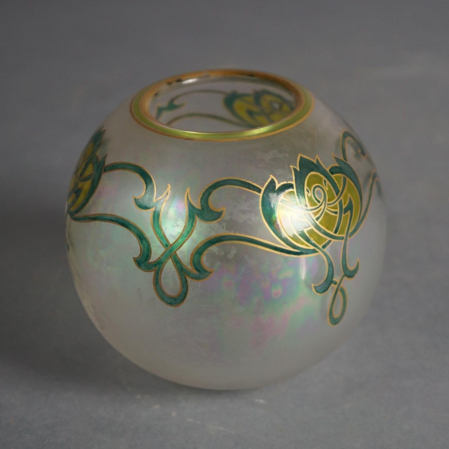 Dorflinger or Honesdale School Art Glass Vase with Stylized Celtic Flowers C1910 3