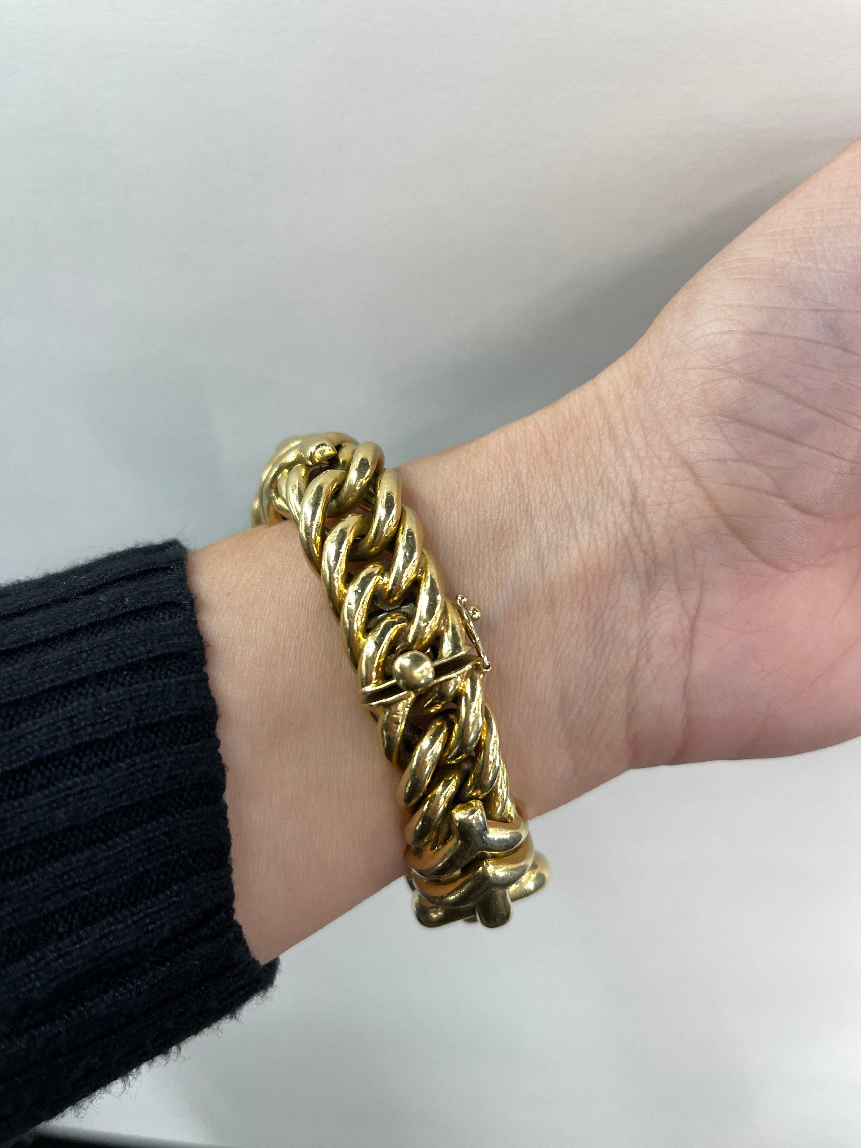 Women's Dorfman 18 Karat Yellow Gold Link Bracelet 78.6 Grams Made in Italy For Sale