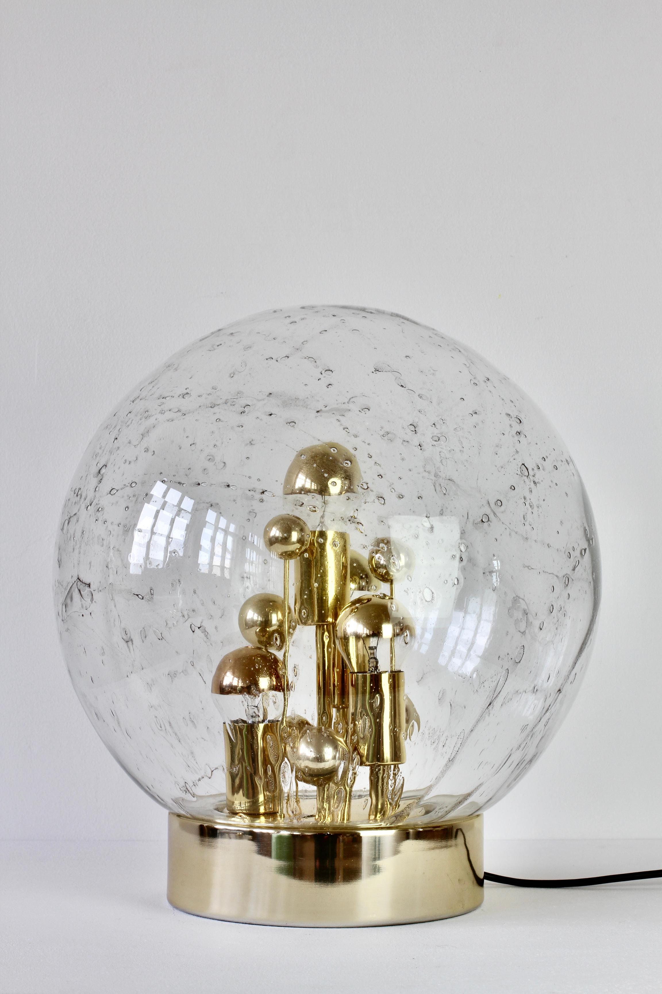 Doria 1970s Large Murano Glass Globe Round Brass Flush Mount Table Light Lamp For Sale 2