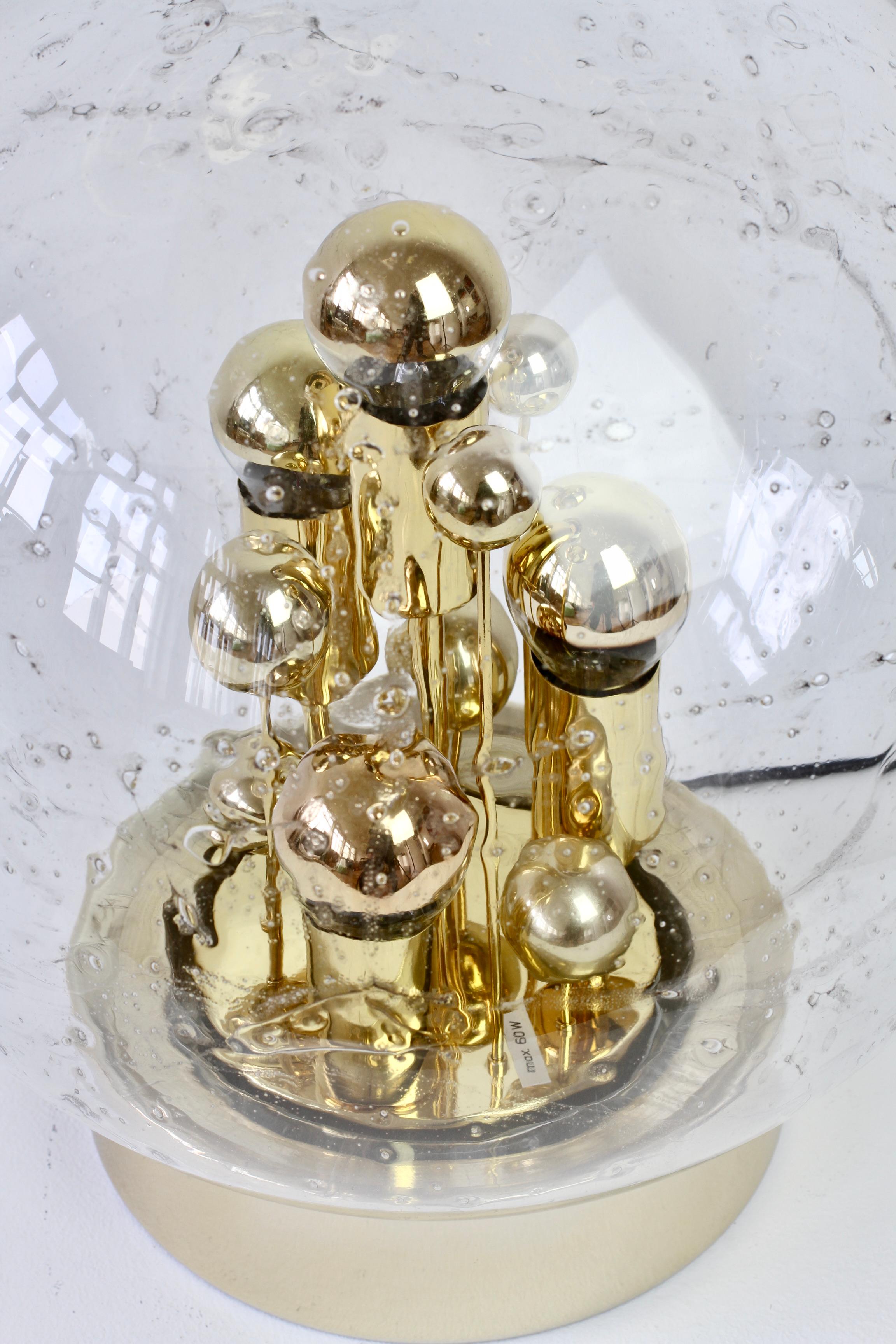 Doria 1970s Large Murano Glass Globe Round Brass Flush Mount Table Light Lamp For Sale 5