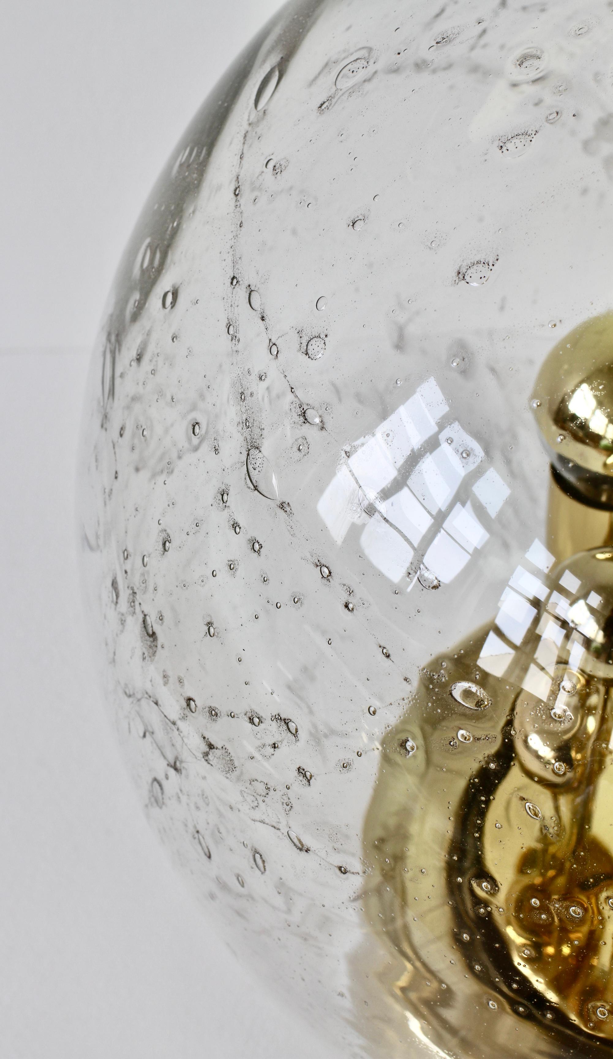 Doria 1970s Large Murano Glass Globe Round Brass Flush Mount Table Light Lamp For Sale 7