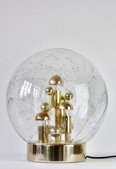 Doria 1970s Large Murano Glass Globe Round Brass Flush Mount Table Light Lamp