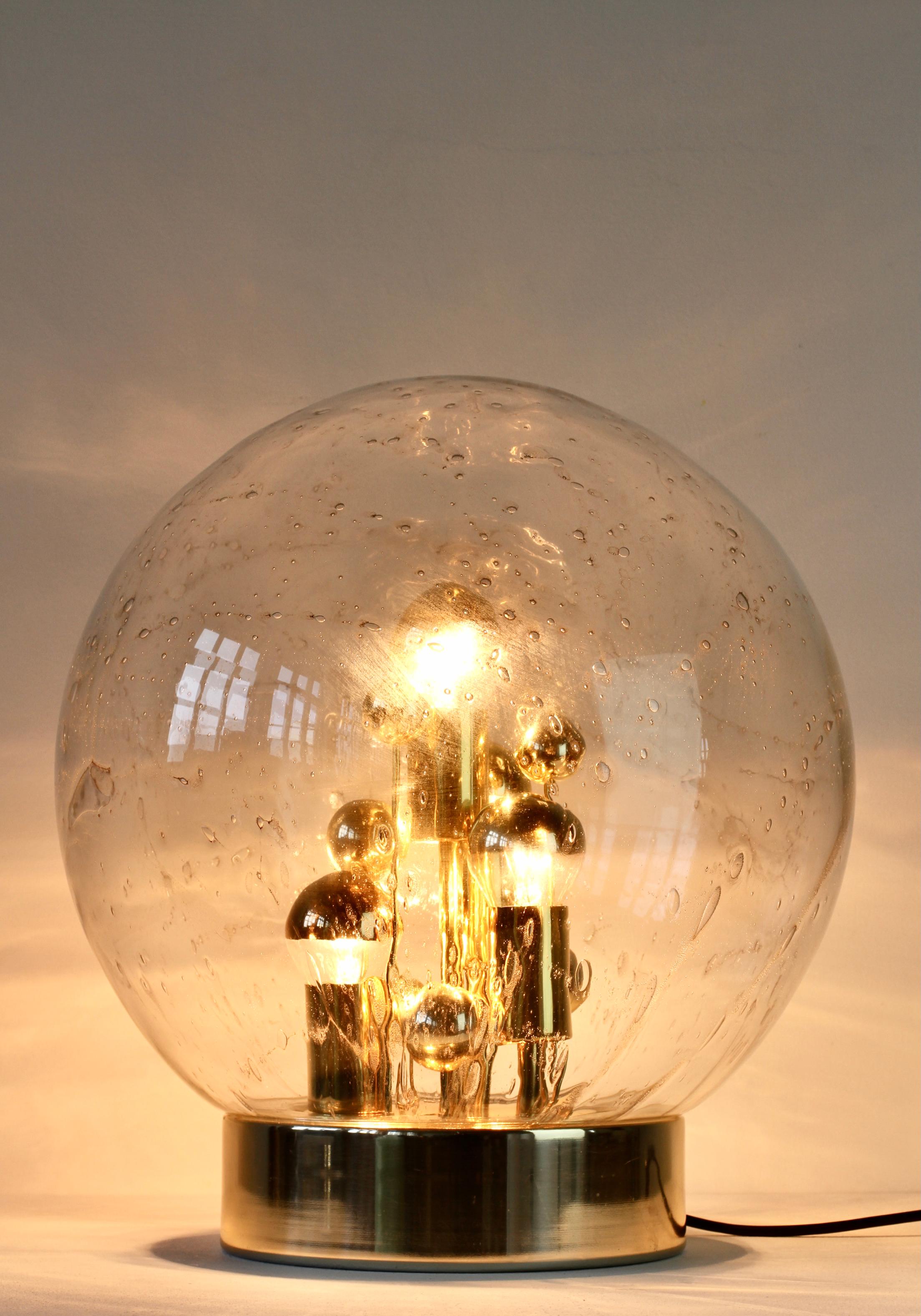 Mid-Century Modern Doria 1970s Large Murano Glass Globe Round Brass Flush Mount Table Light Lamp For Sale