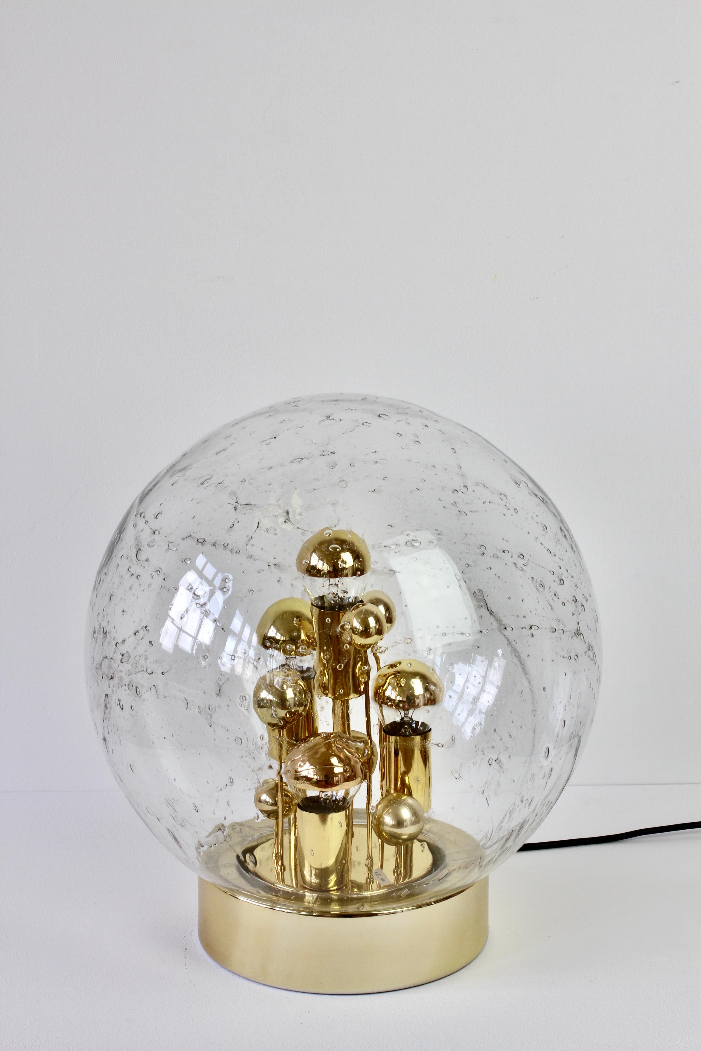 German Doria 1970s Large Murano Glass Globe Round Brass Flush Mount Table Light Lamp For Sale