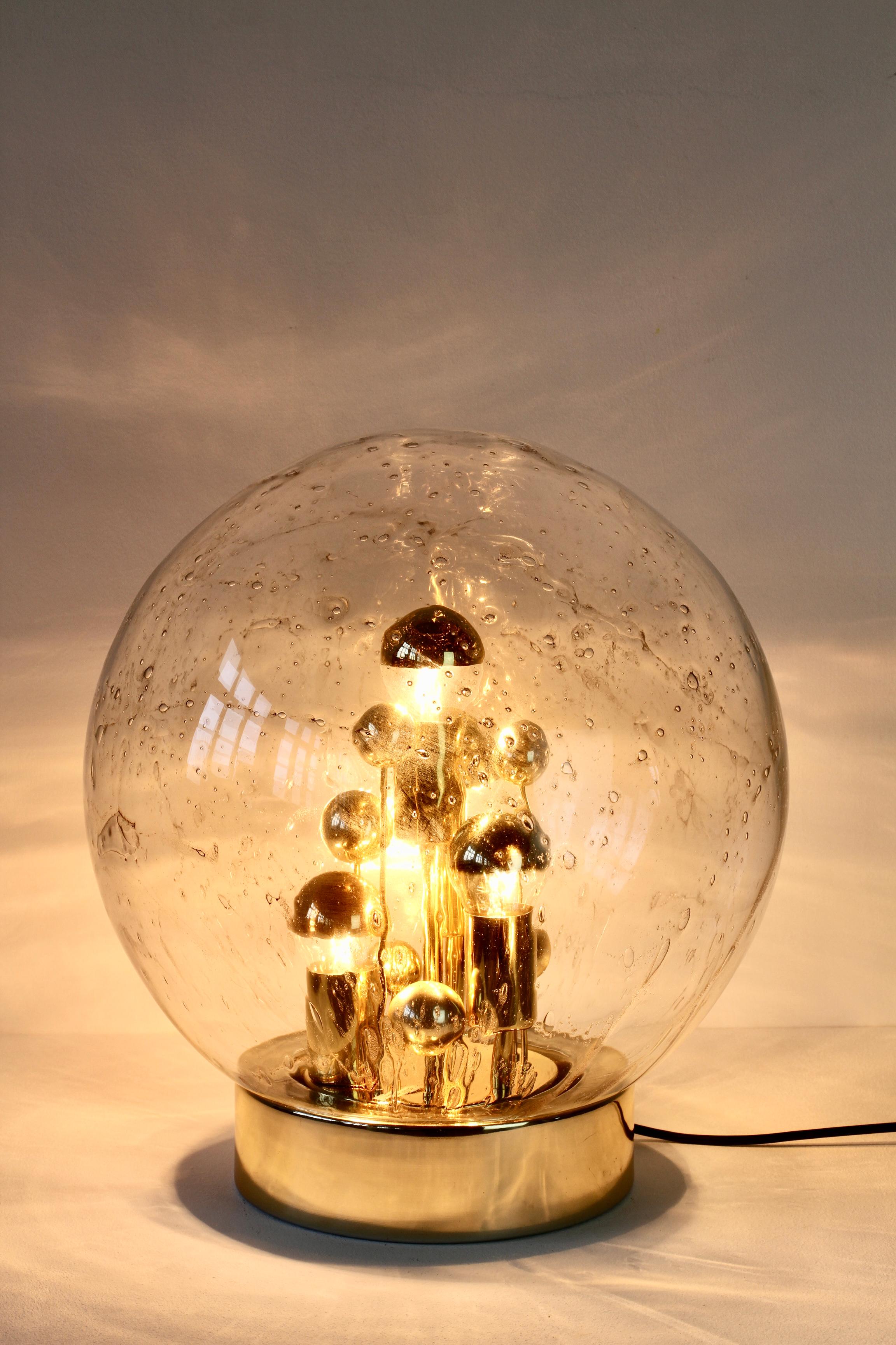 Doria 1970s Large Murano Glass Globe Round Brass Flush Mount Table Light Lamp For Sale 1