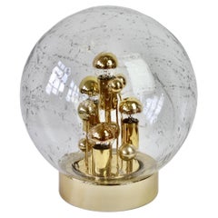 Doria 1970s Large Murano Glass Globe Round Brass Flush Mount Table Light Lamp