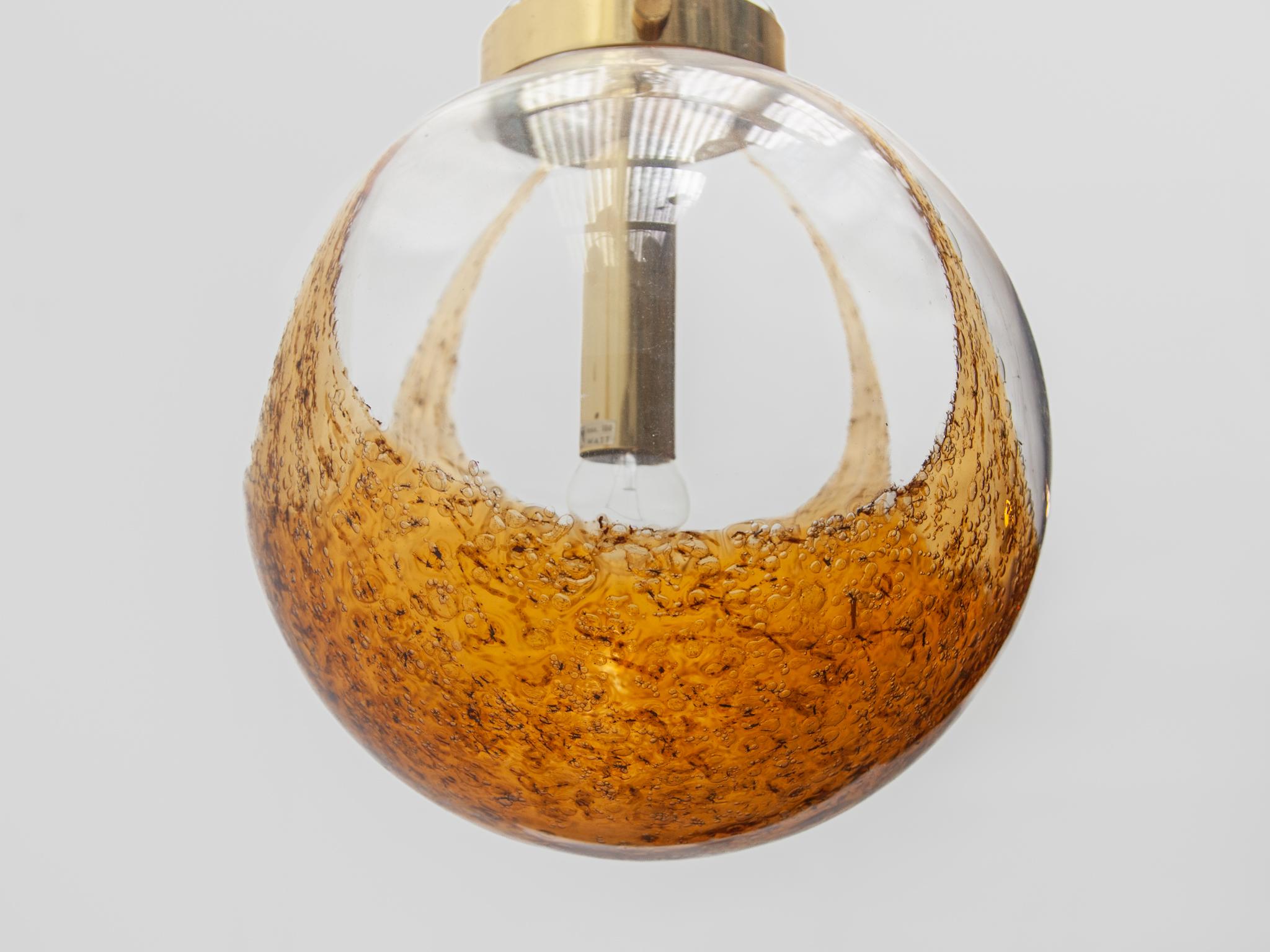 Doria Amber and Clear Glass Globe Pendant. For Sale 4