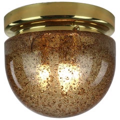 Doria Amber Color Air Bubble Glass & Brass Ceiling Lamp 1960s