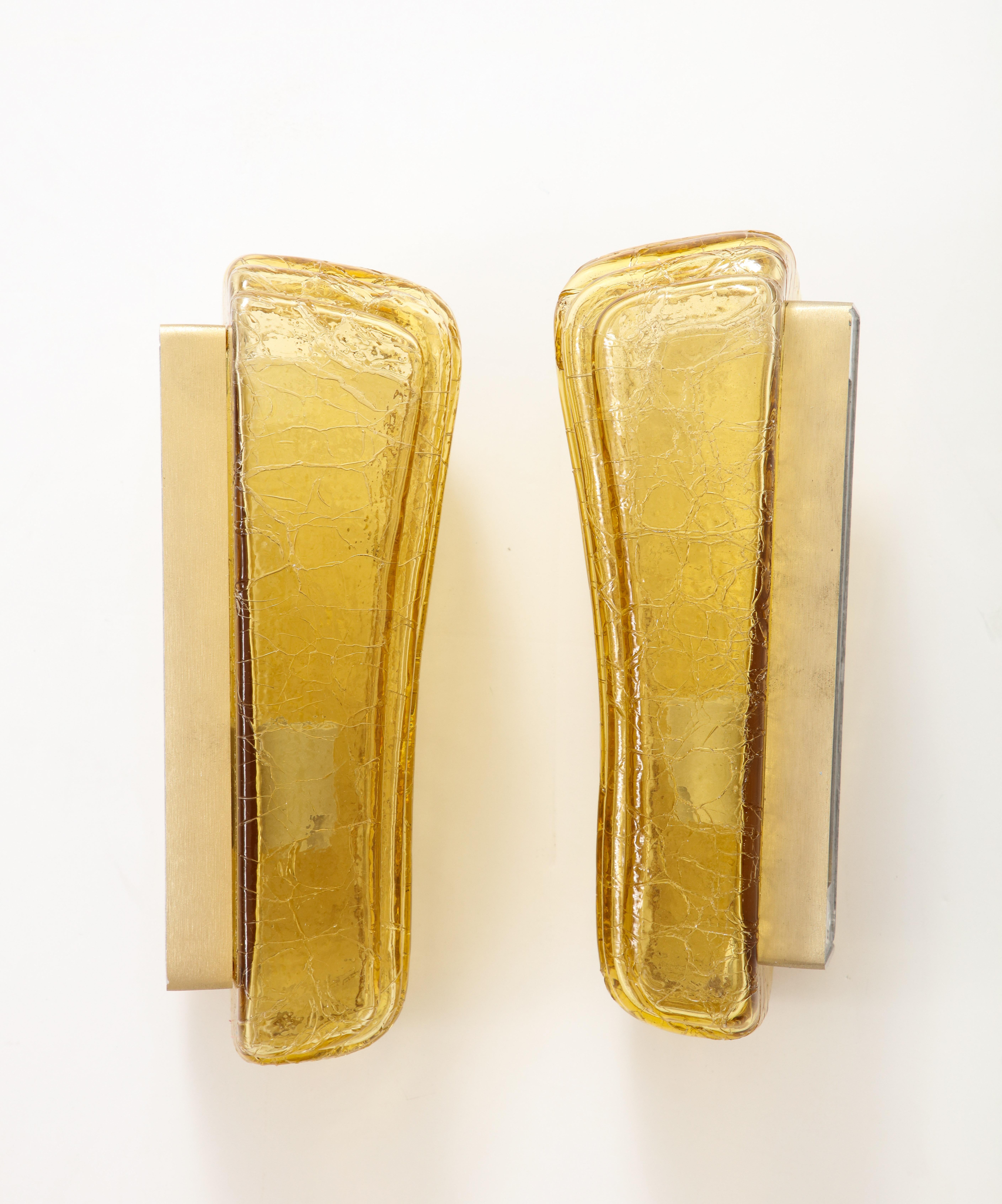 Brass Doria Art Glass Amber Sconces For Sale
