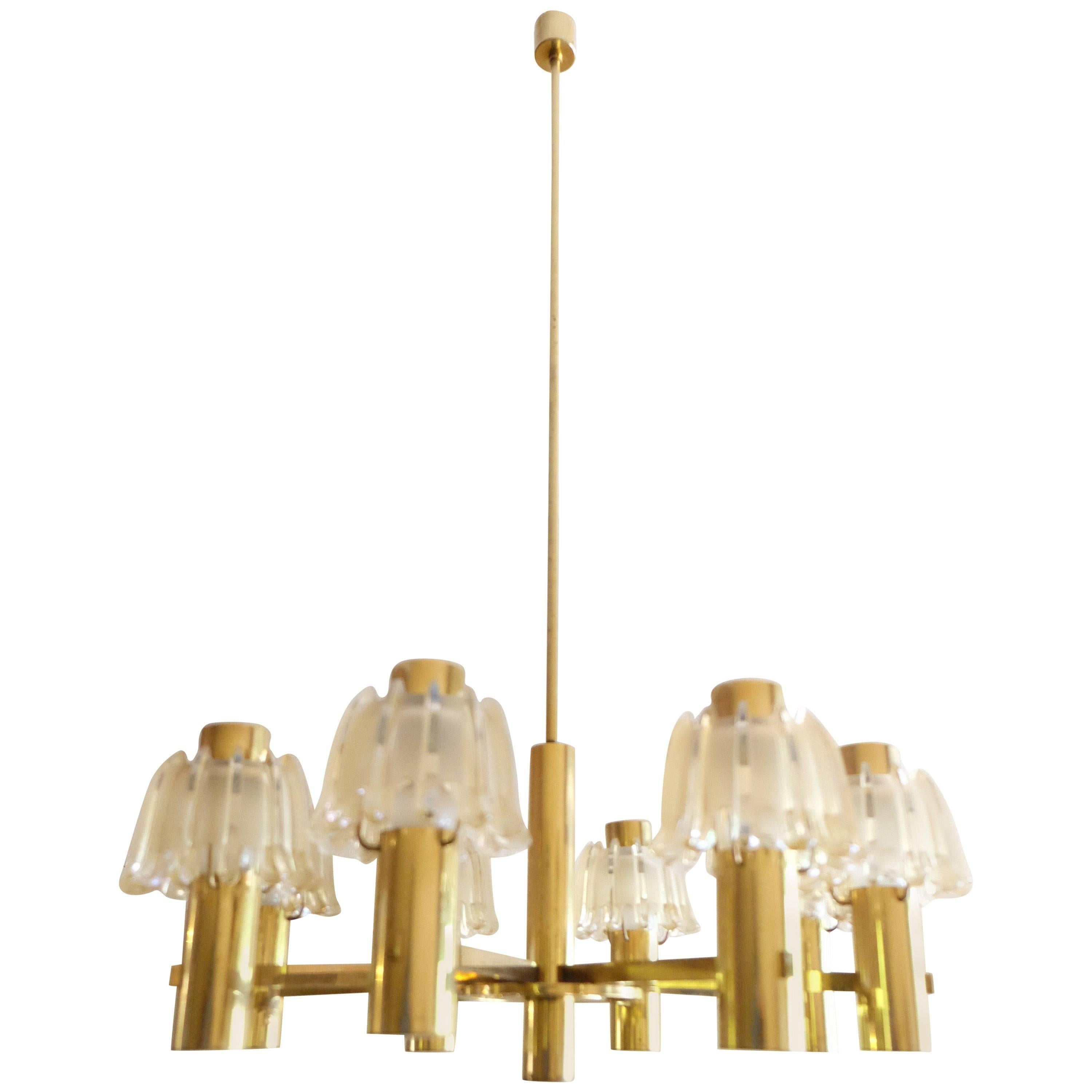 Doria Brass and Glass Chandelier For Sale